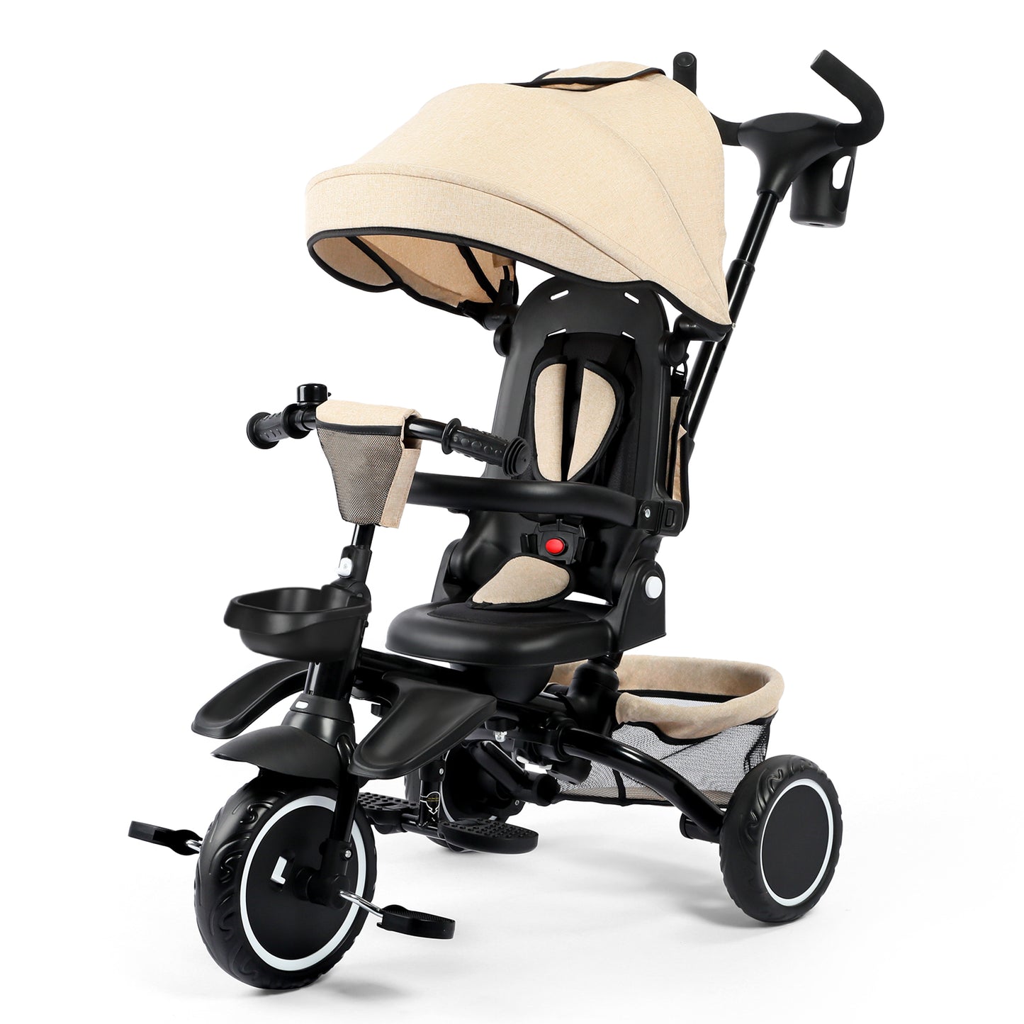 AILEEKISS 8-in-1 Kids' Tricycle Stroller, Folding Toddler Bicycle Unisex Ride Trike 1-6 Years, Khaki