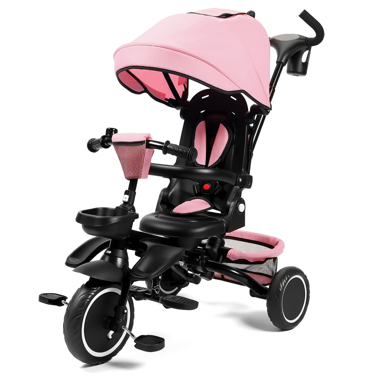 AILEEKISS 8-in-1 Kids' Tricycle Stroller, Folding Toddler Bicycle Unisex Ride Trike 1-6 Years, Pink
