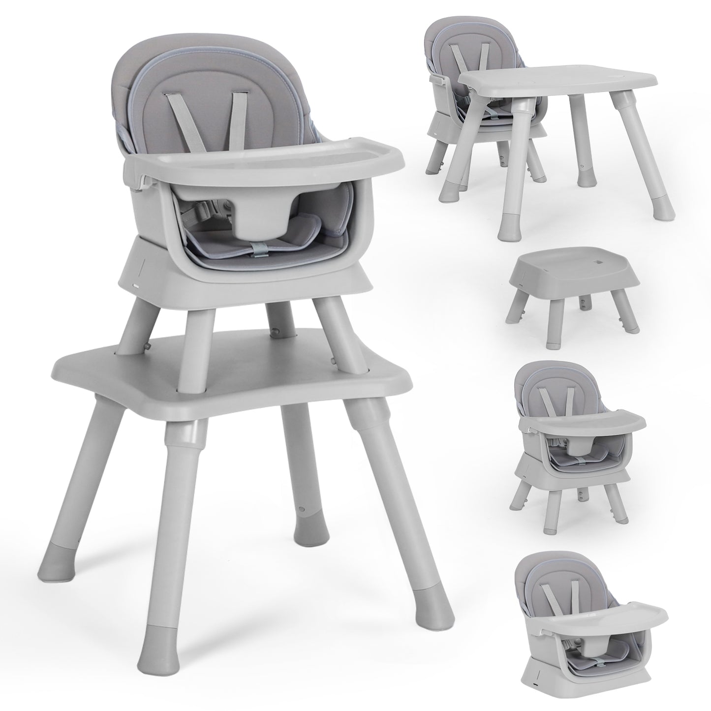 AILEEKISS 8 in 1 Baby High Chair, Toddler Dining Booster Seat for Eating, Light grey