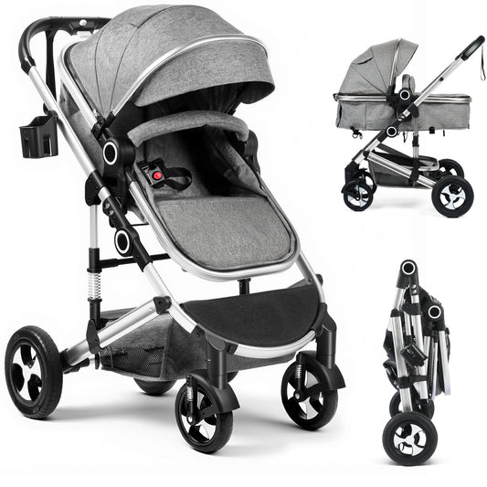 AILEEKISS 3 in 1 Convertible Baby Stroller, Unisex Folding Newborn Stroller with Big Seat, Dark Grey