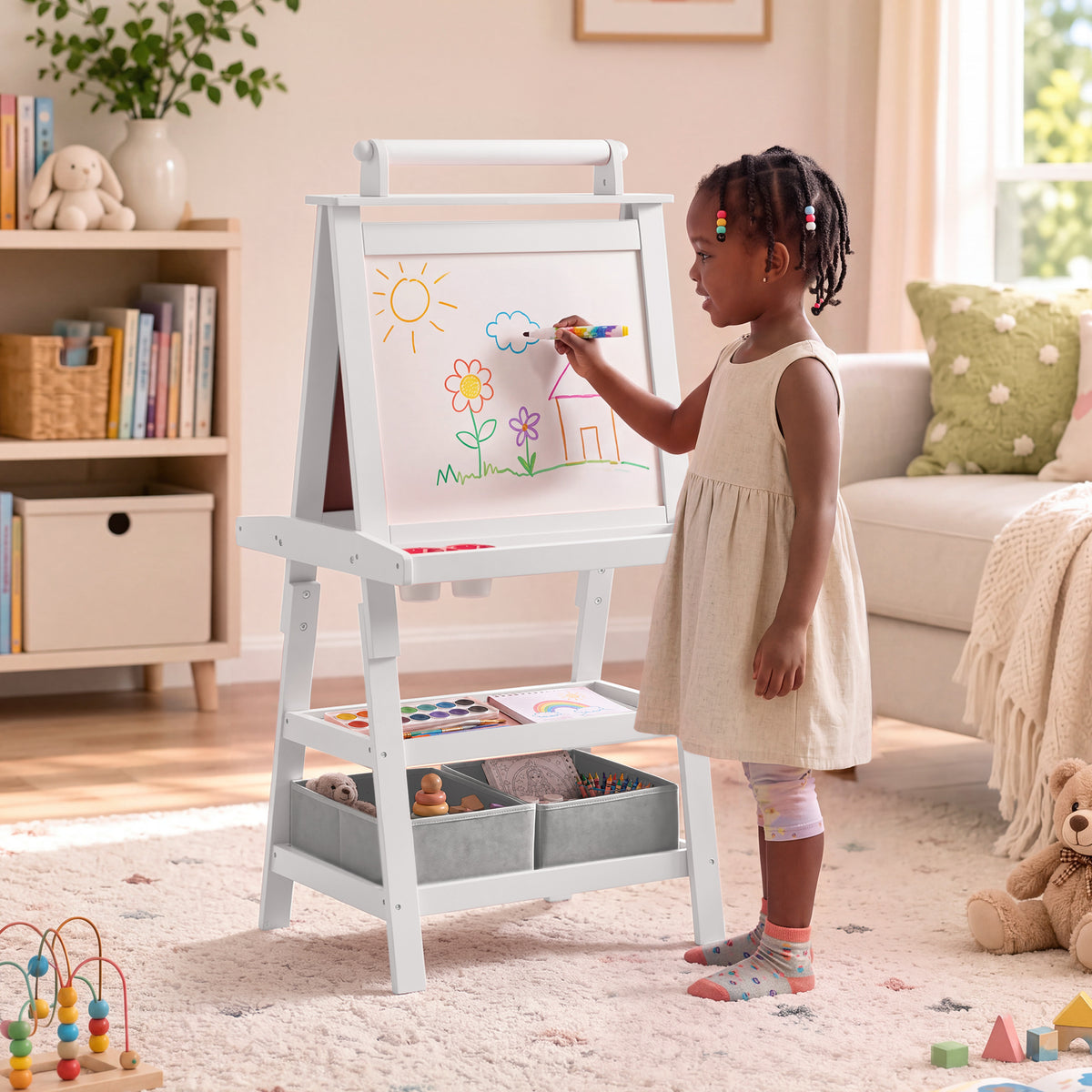 LINLUX 3 in 1 Kids Art Easel Drawing Board Double-Sided Whiteboard Chalkboard, White