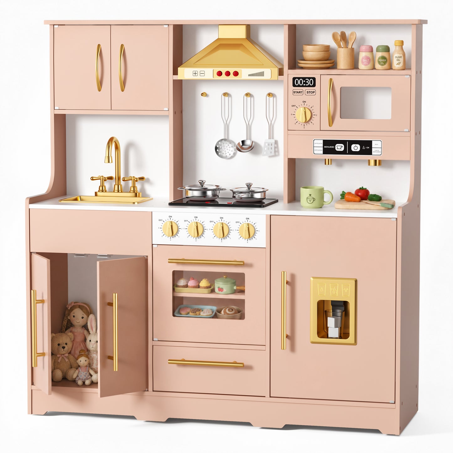 AILEEKISS Wood Kids Play Kitchen, Pretend Kitchen Playset for Children Age 3 Years up, Orange