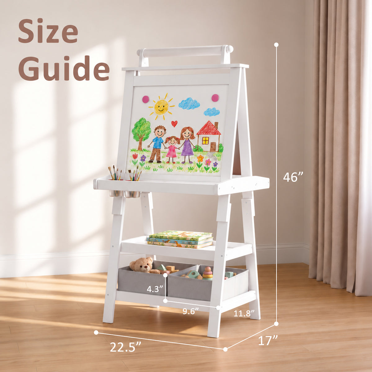 LINLUX 3 in 1 Kids Art Easel Drawing Board Double-Sided Whiteboard Chalkboard, White