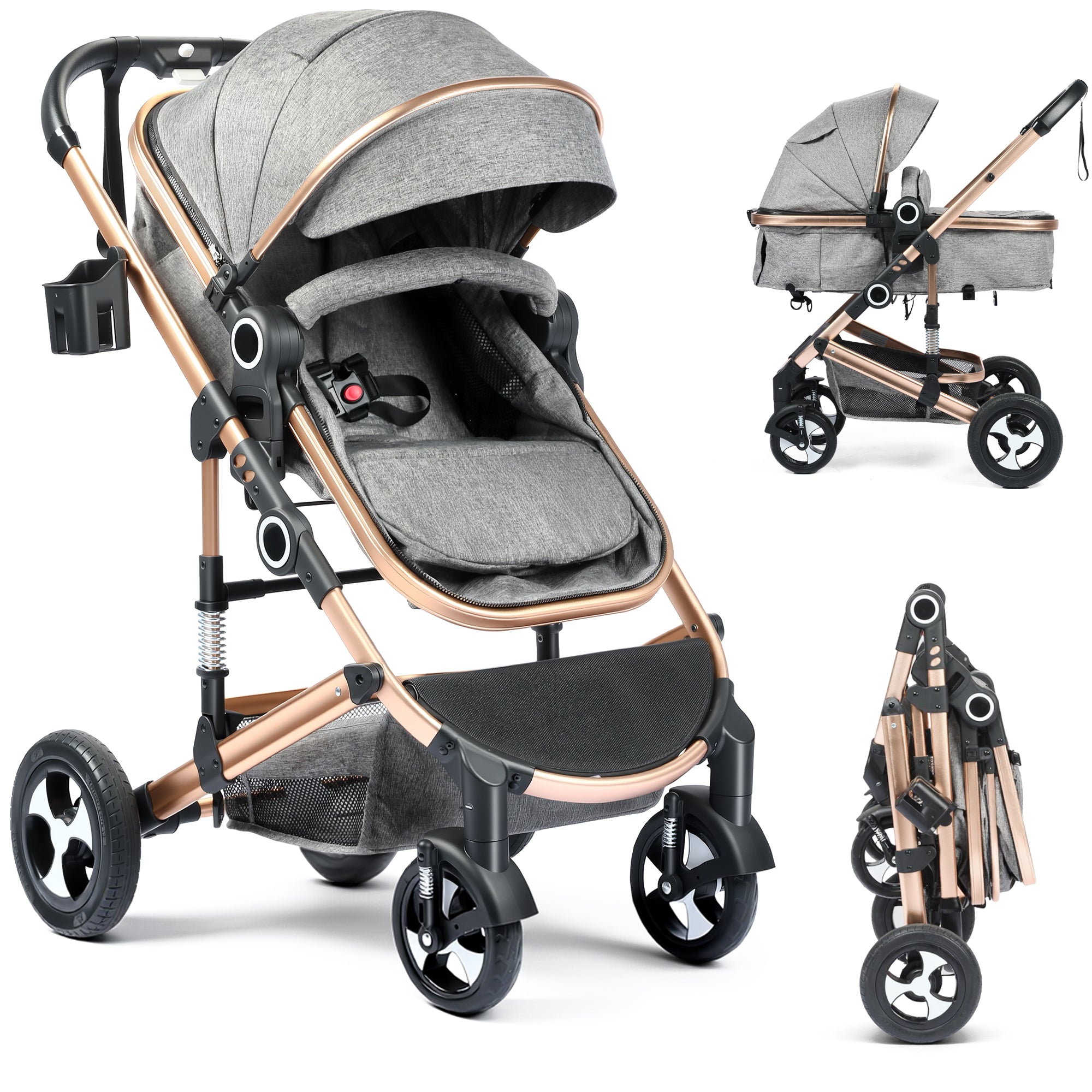 AILEEKISS 3 in 1 Convertible Baby Stroller, Unisex Folding Newborn