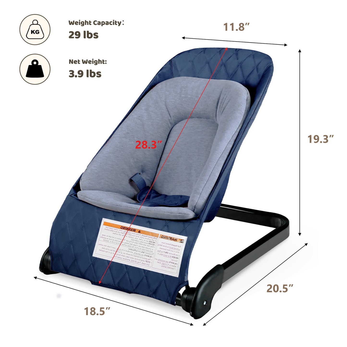 Baby Bouncer for Infants 3 in 1 Folding Baby Rocker Seat Unisex Lounge Recline Chair, Blue