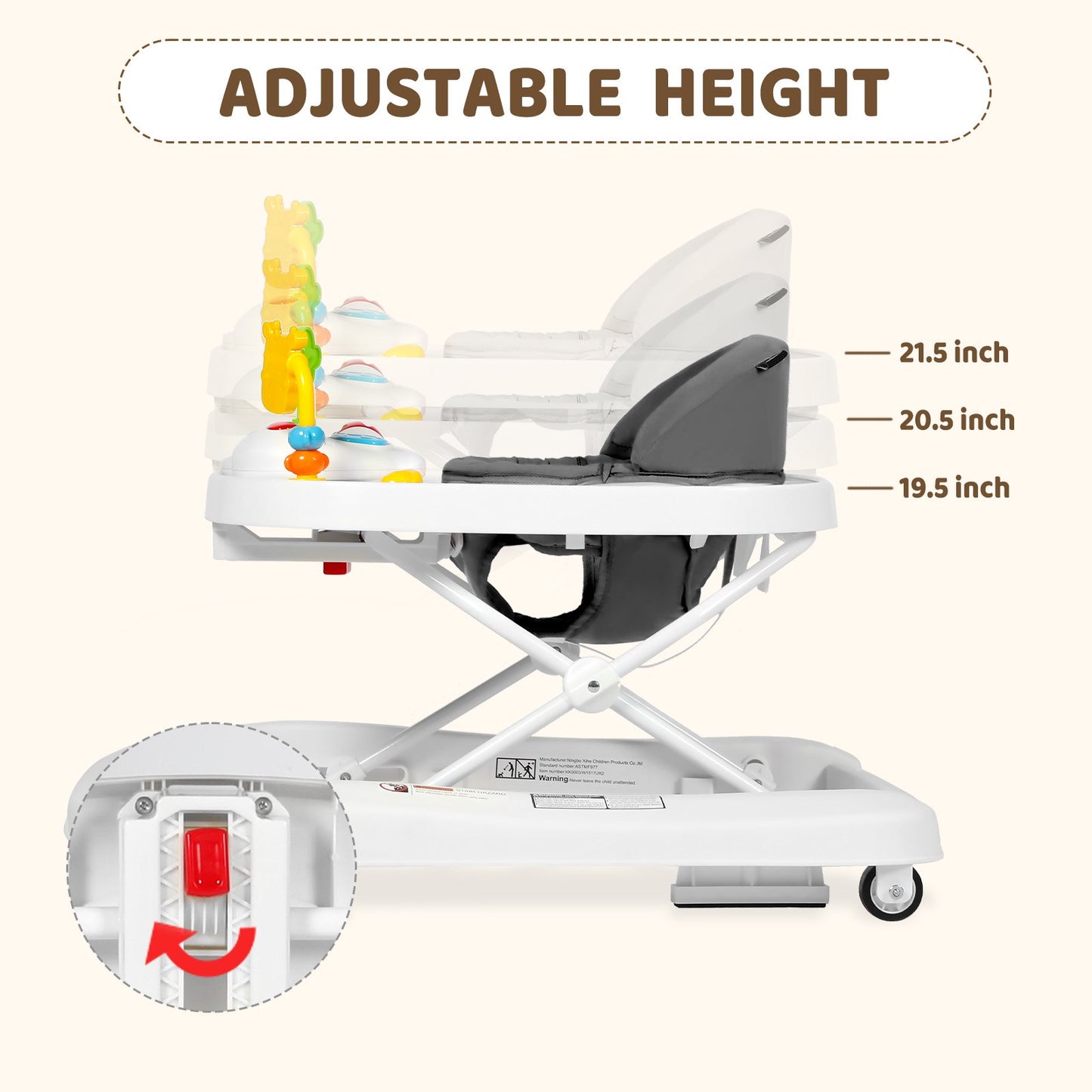 AILEEKISS 3 in 1 Baby Walker with Wheels, Foldable Infant Walker Girl Toddler Activity Center, Grey