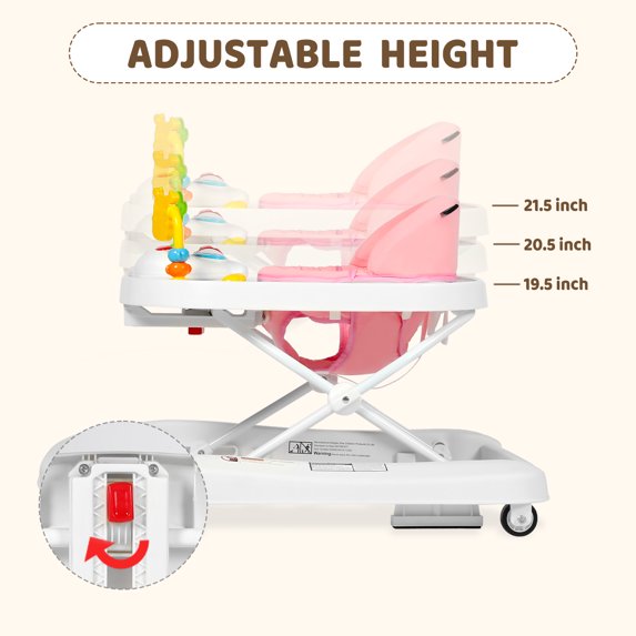 AILEEKISS 3 in 1 Baby Walker with Wheels, Foldable Infant Walker Girl Toddler Activity Center, Pink