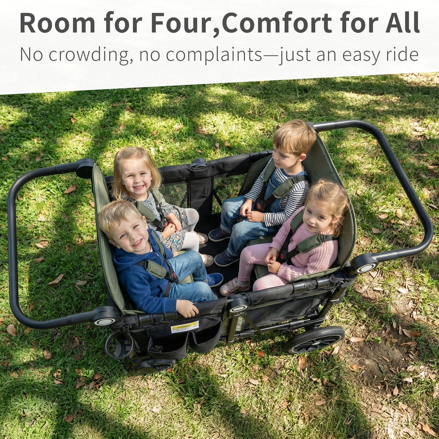 AILEEKISS Wagon Stroller for 4 Toddlers, 4-in-1 Baby Wagon with Canopy, 59 Pounds, Green