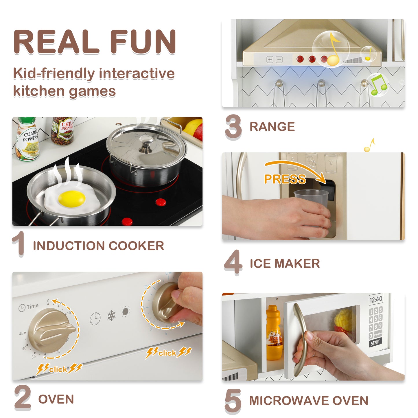 Wooden Kids Play Kitchen with Accessories, Pretend Toy Kitchen Playset for Children Age 3+