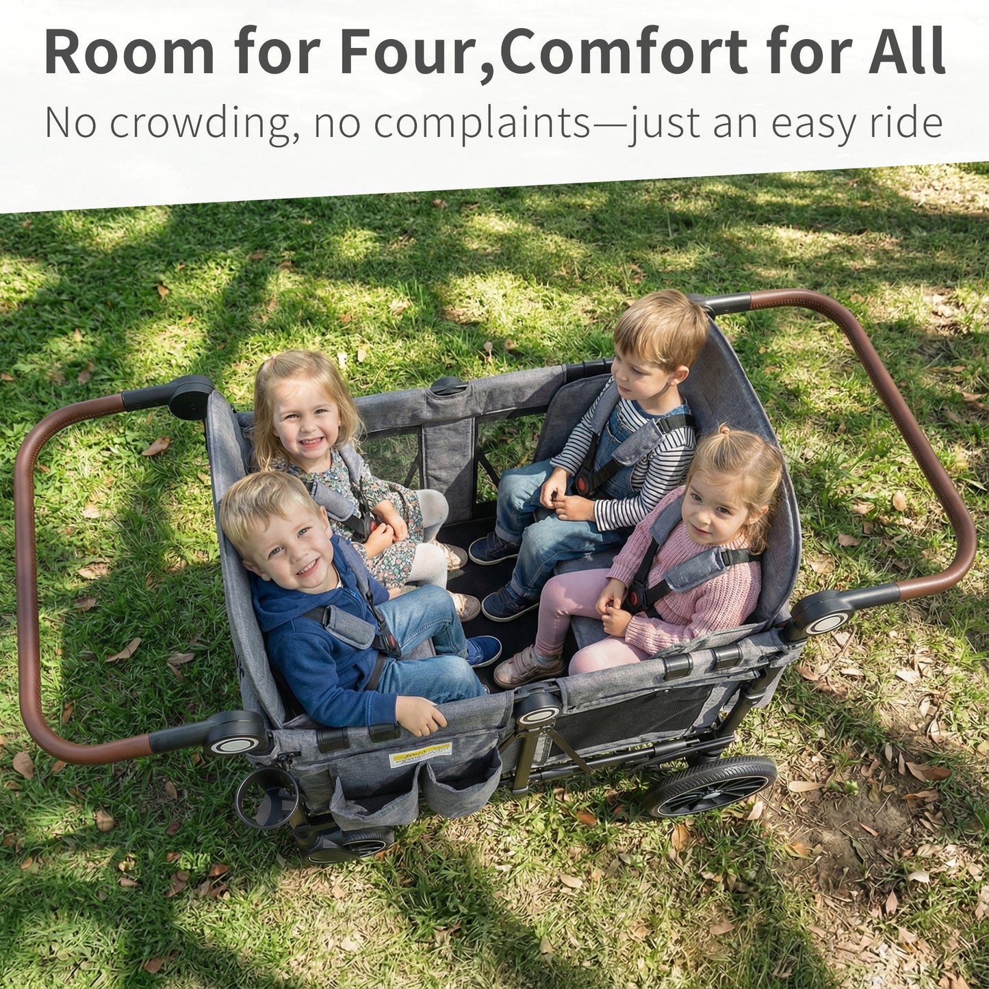 AILEEKISS Wagon Stroller for 4 Toddlers, 4-in-1 Baby Wagon with Canopy, 59 Pounds, Grey