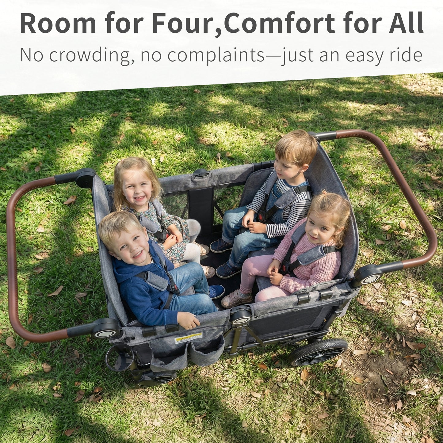 AILEEKISS Wagon Stroller for 4 Toddlers, 4-in-1 Baby Wagon with Canopy, 59 Pounds, Black Grey