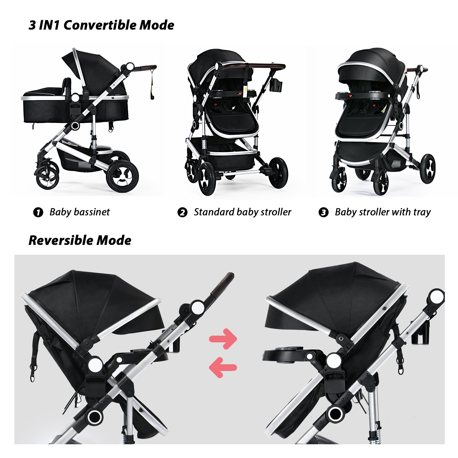 3 in 1 shop stroller with bassinet