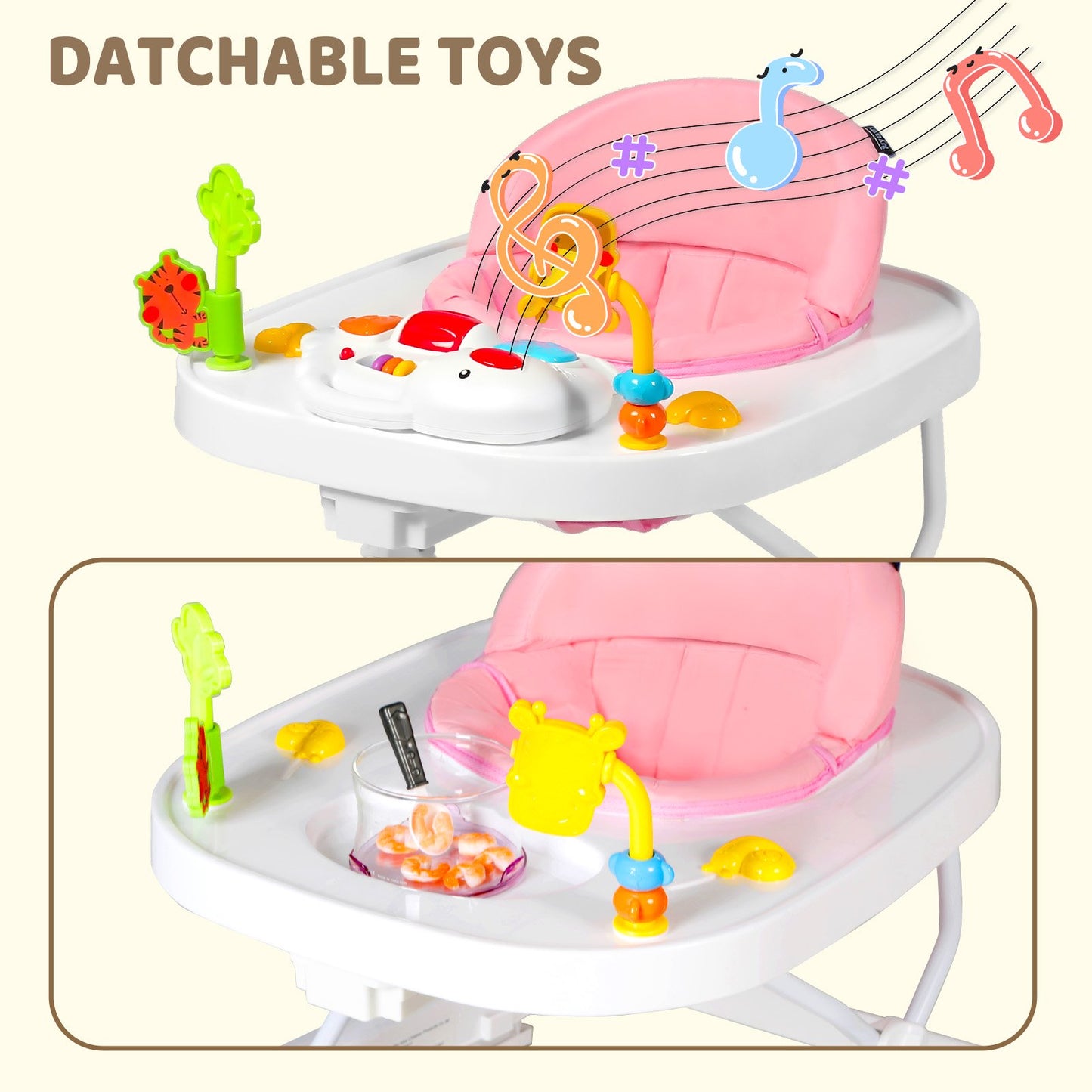 AILEEKISS 3 in 1 Baby Walker with Wheels, Foldable Infant Walker Girl Toddler Activity Center, Pink