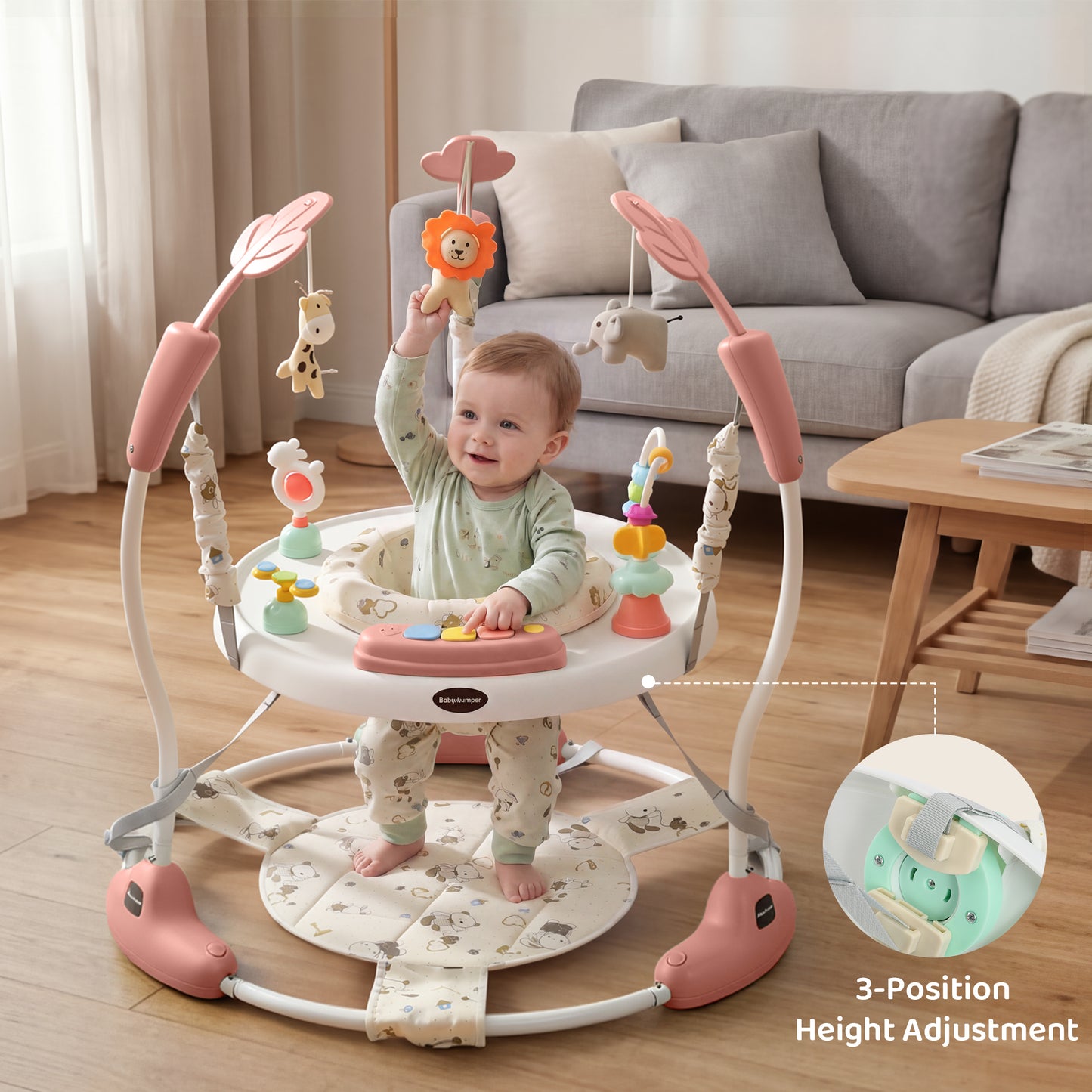 AILEEKISS Baby Jumper Activity Center with 360° Rotating Seat, Toddler Bouncer for 6 Months+, Pink