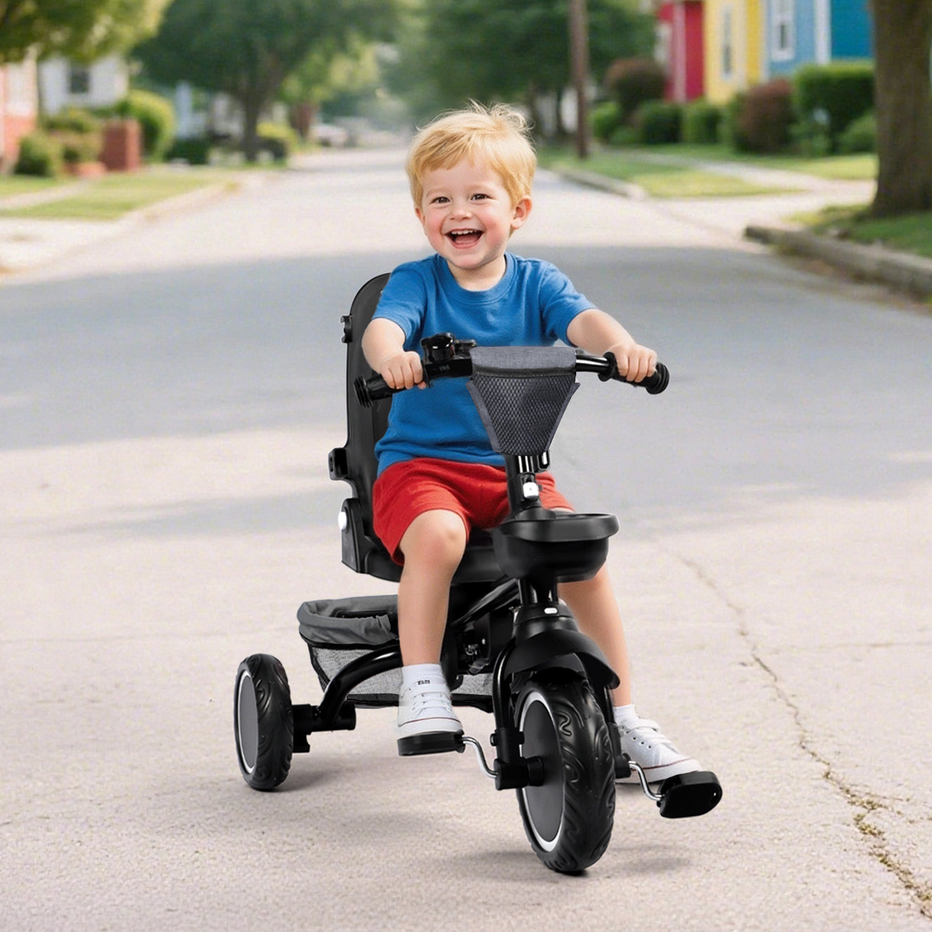 AILEEKISS 8-in-1 Kids' Tricycle Stroller, Toddler Bicycle Unisex Ride Trike 1-6 Years, Grey