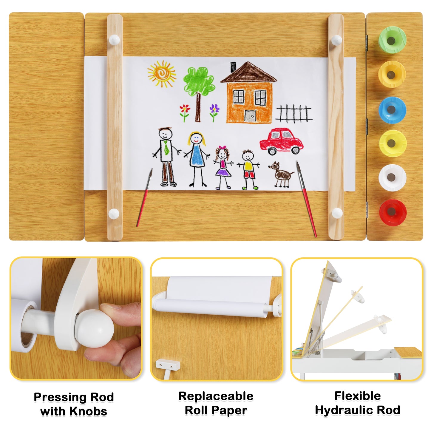 2 in 1 Kids Art Table and Chair Set, Toddler Art Easel & Craft Activity Desk w/ Paper Roll, Natural
