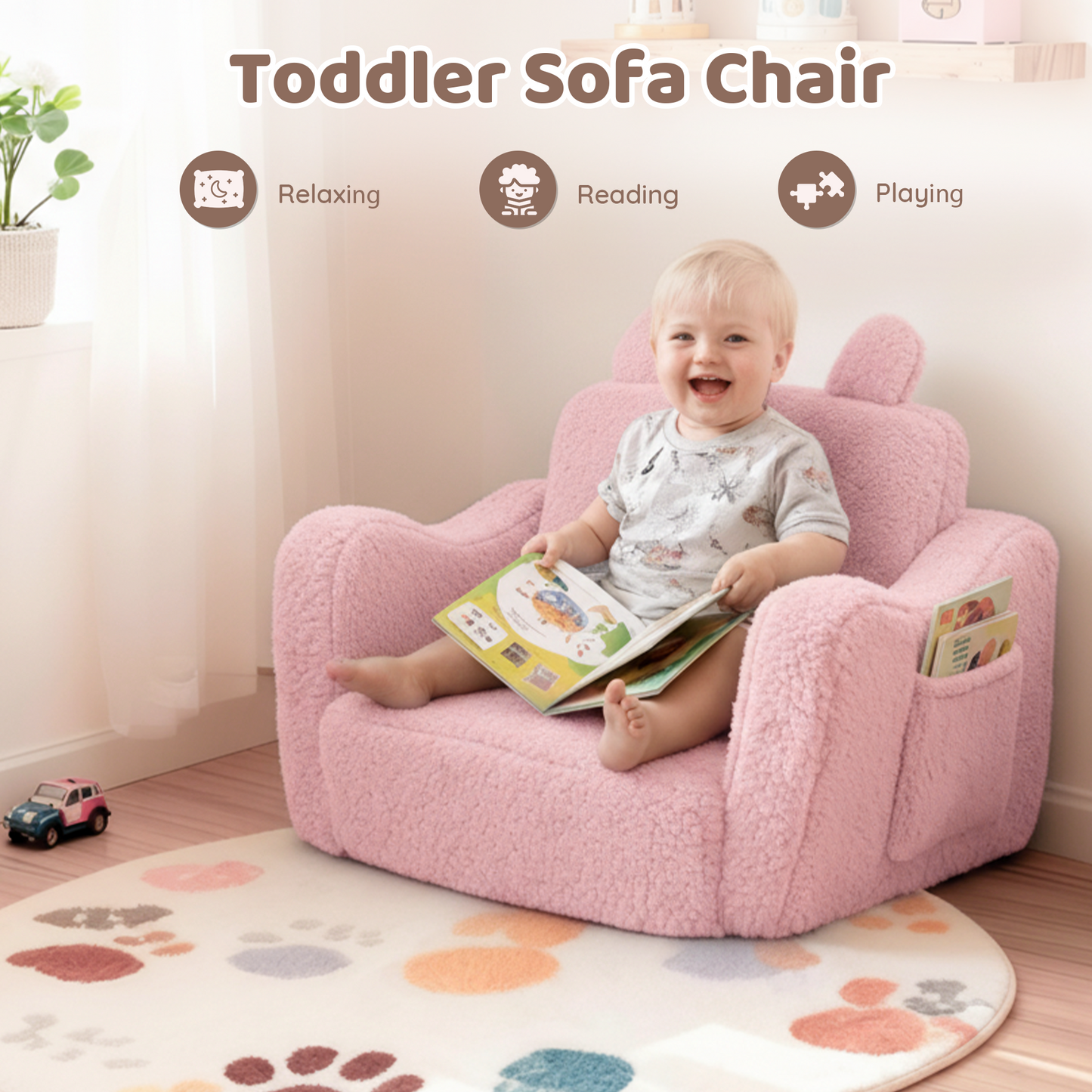 AILEEKISS Toddler Sofa, Foldable Kids Sofa Couch, Convertible Baby Lounger Chair for Playroom, Pink