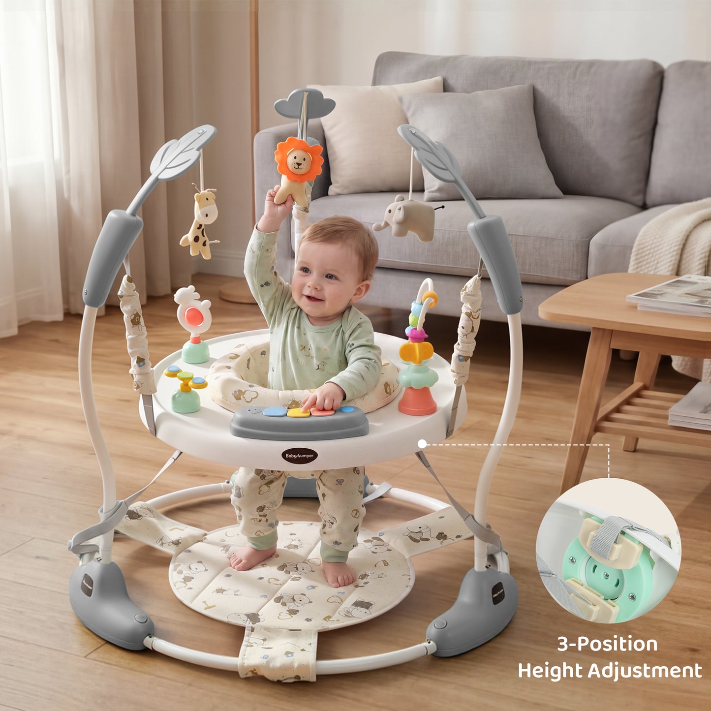AILEEKISS Baby Jumper Activity Center with 360° Rotating Seat, Toddler Bouncer for 6 Months+, Grey
