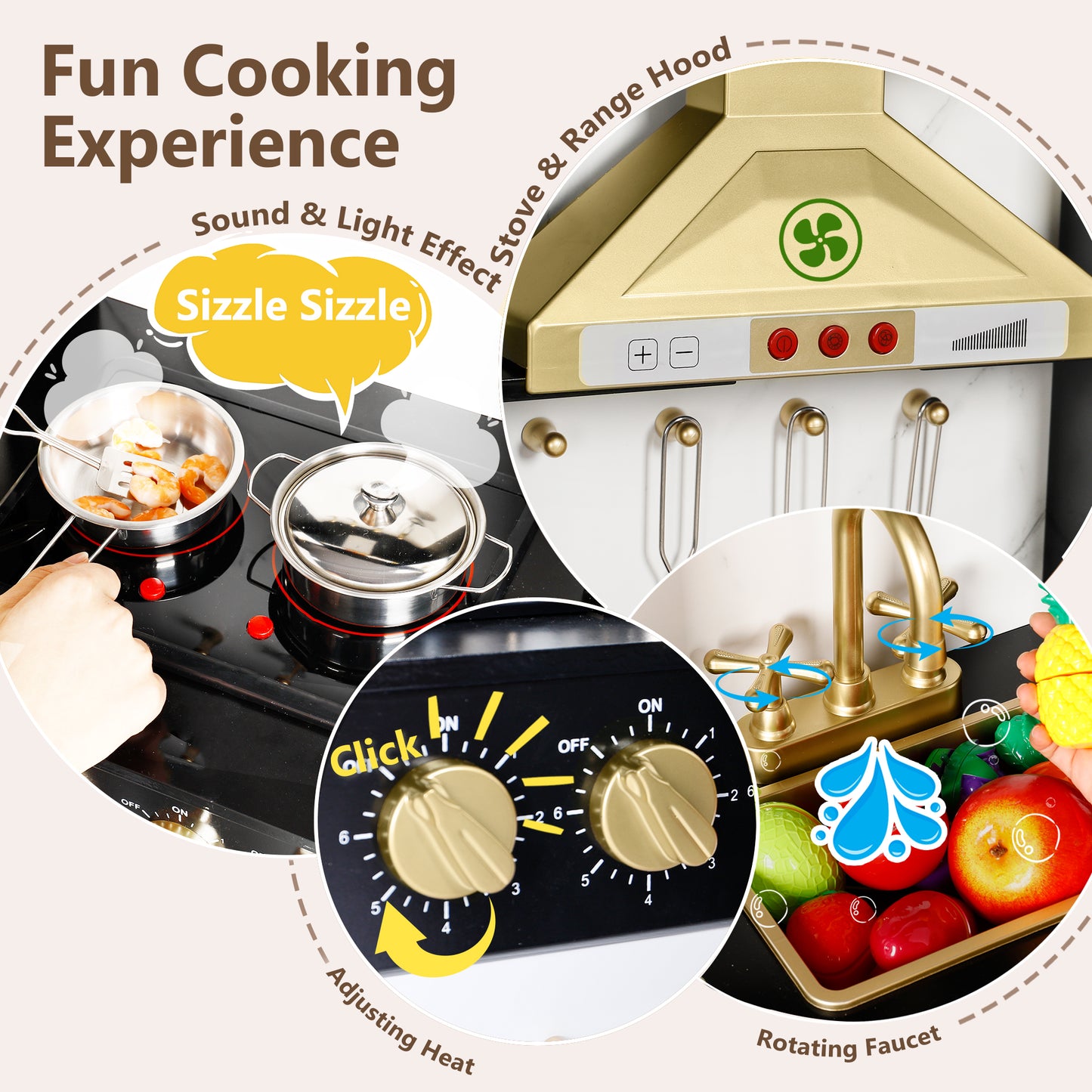 LINLUX Wooden Kids Play Kitchen, Toy Kitchen Playset For Toddler, Realistic Kitchen Sets Baby,Black
