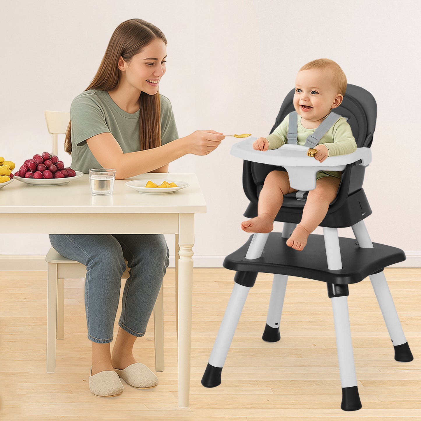 AILEEKISS 8 in 1 Baby High Chair, Toddler Dining Booster Seat for Eating, Grey