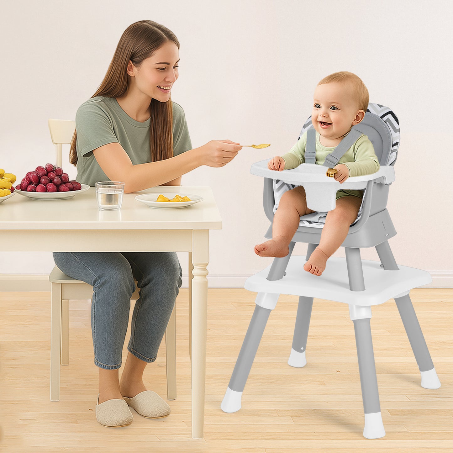 AILEEKISS 8 in 1 Baby High Chair, Toddler Dining Booster Seat for Eating, Chevron