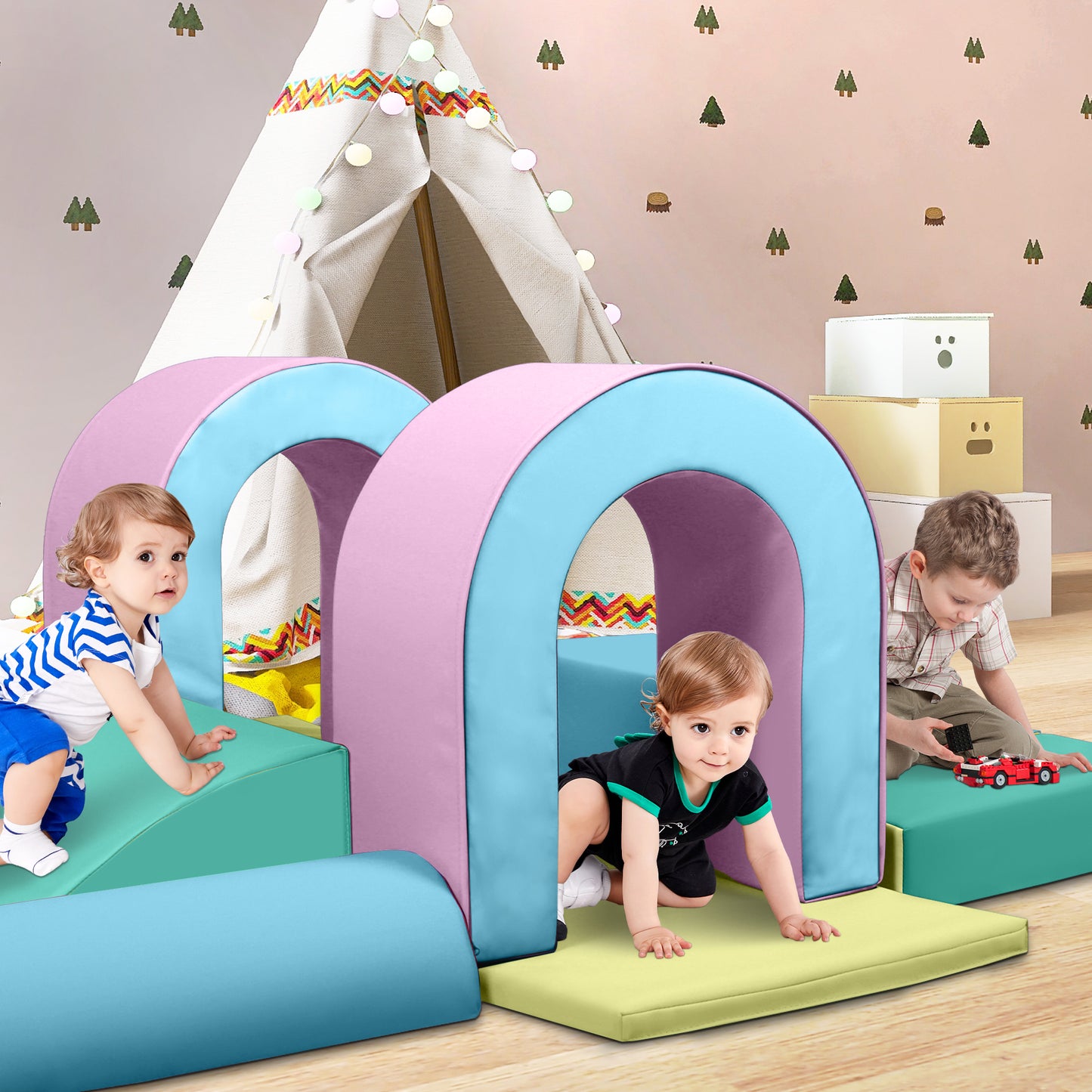 AILEEKISS Toddler Foam Climb Blocks, 10Pcs Indoor Baby Playground Climber Toy for Children, Macaroon