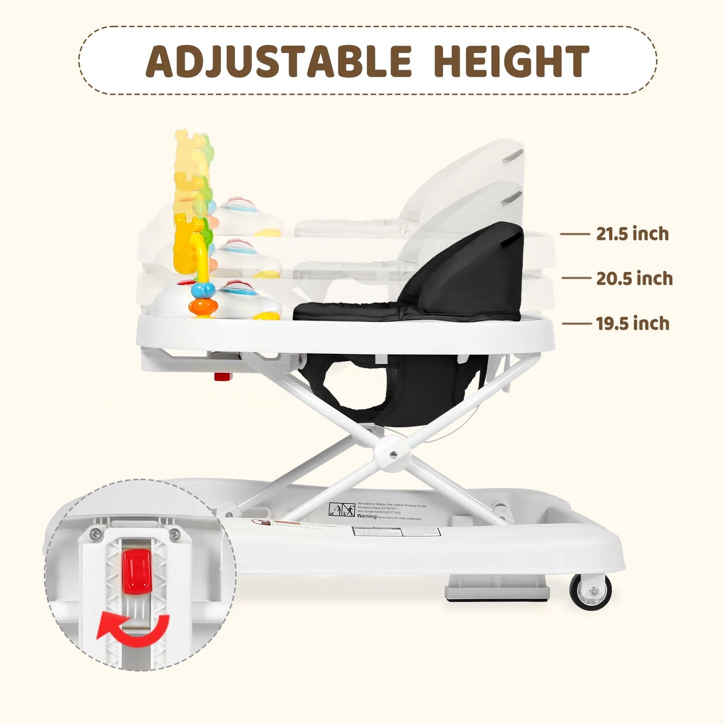 AILEEKISS 3 in 1 Baby Walker with Wheels, Foldable Infant Walker Girl Toddler Activity Center, Black