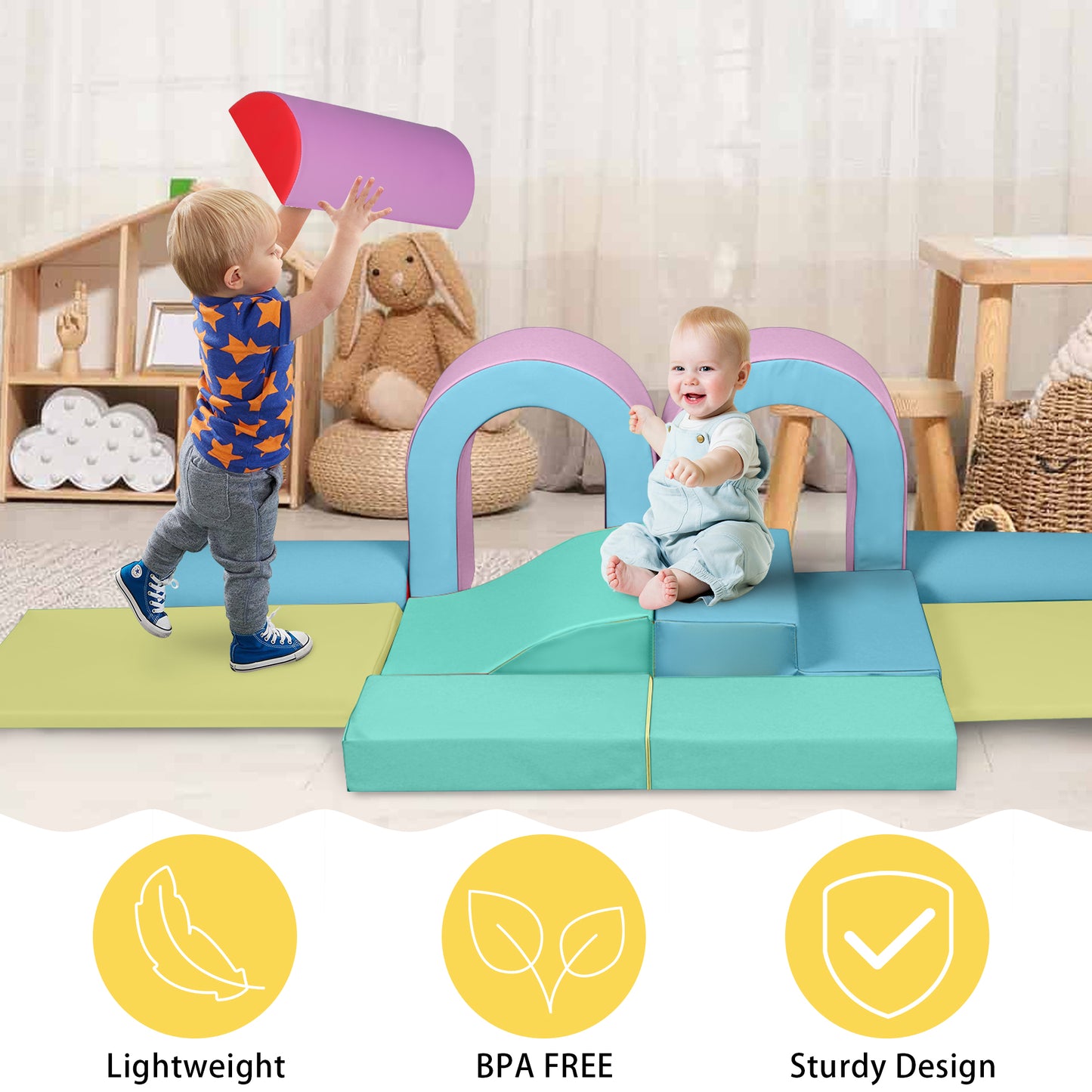 LINLUX 9-Piece Toddler Climbing Foam Block, Soft Foam Building Blocks for Kids, Baby Climbing Toys