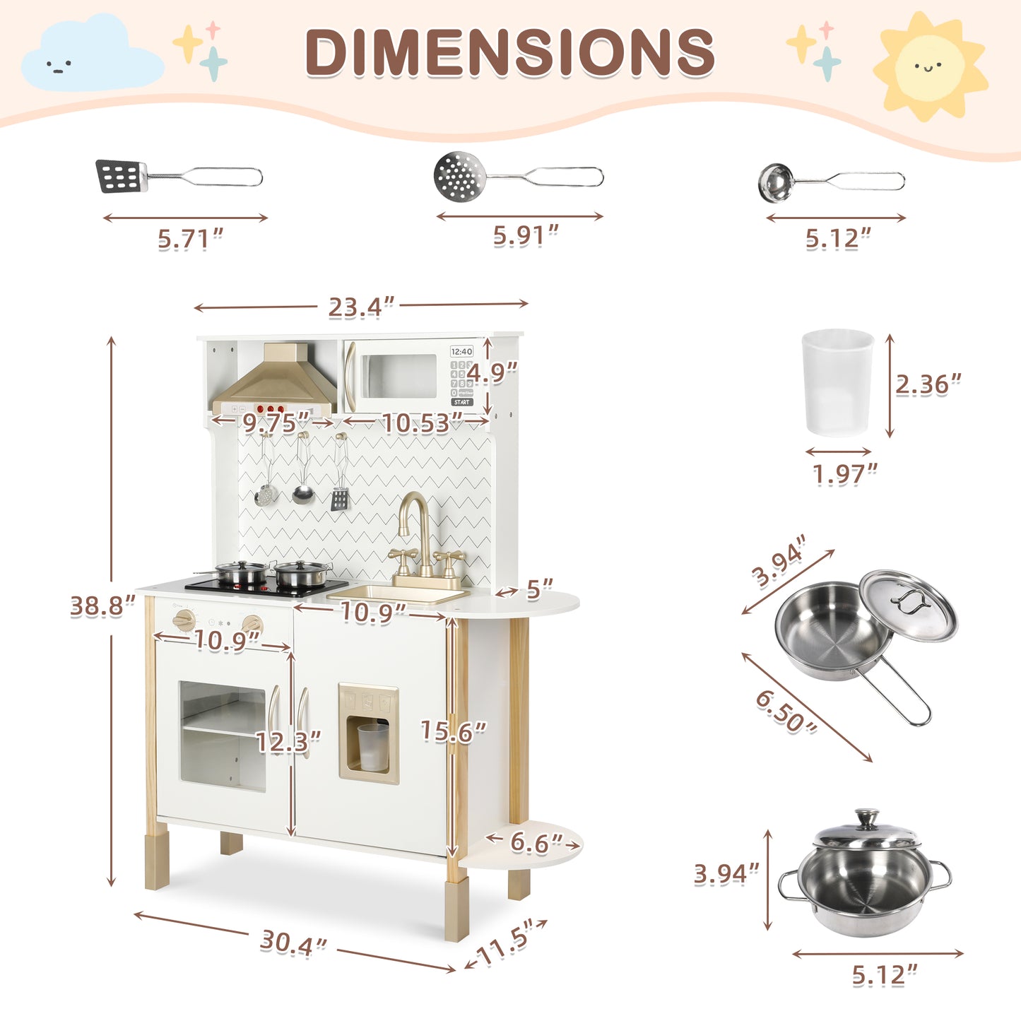 Wooden Kids Play Kitchen with Accessories, Pretend Toy Kitchen Playset for Children Age 3+