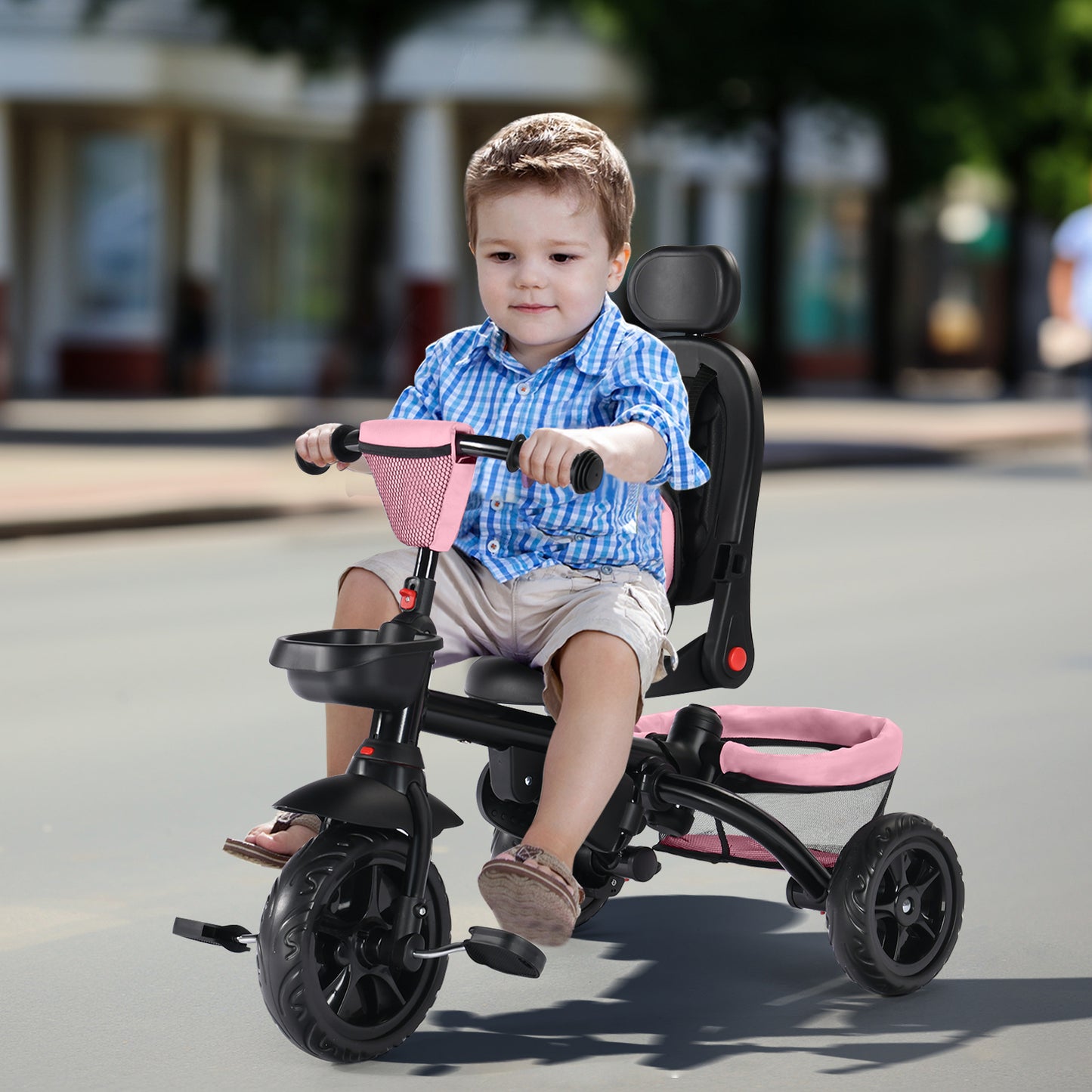 AILEEKISS Folding Kids' Tricycle, 8 IN1 Baby Trike W/Removable Canpoy&Parental Push Rod, Toddler Bike Stroller for Kids 1-5 Years, Pink