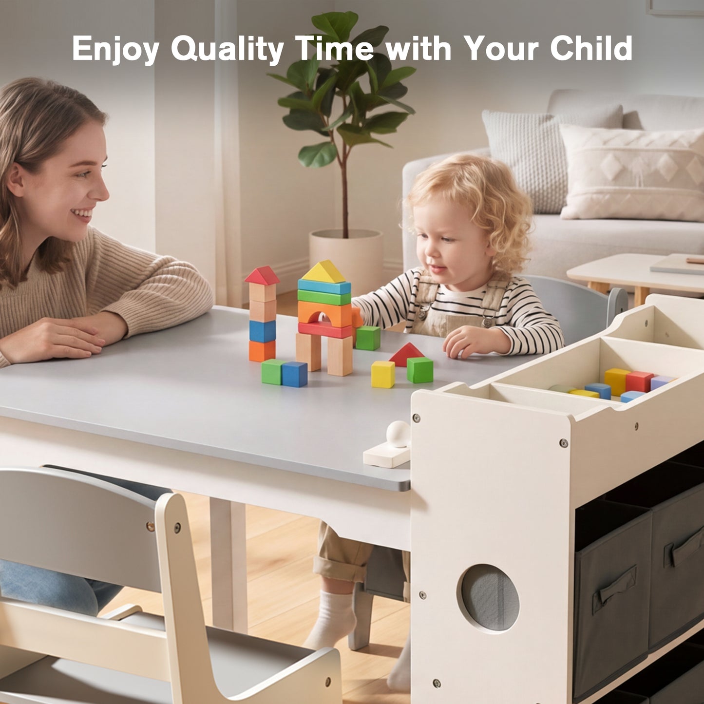 LINLUX Kids Art Table w/Easel, Kids Craft Table & Chair Set for Drawing, Child Activity Table, Grey