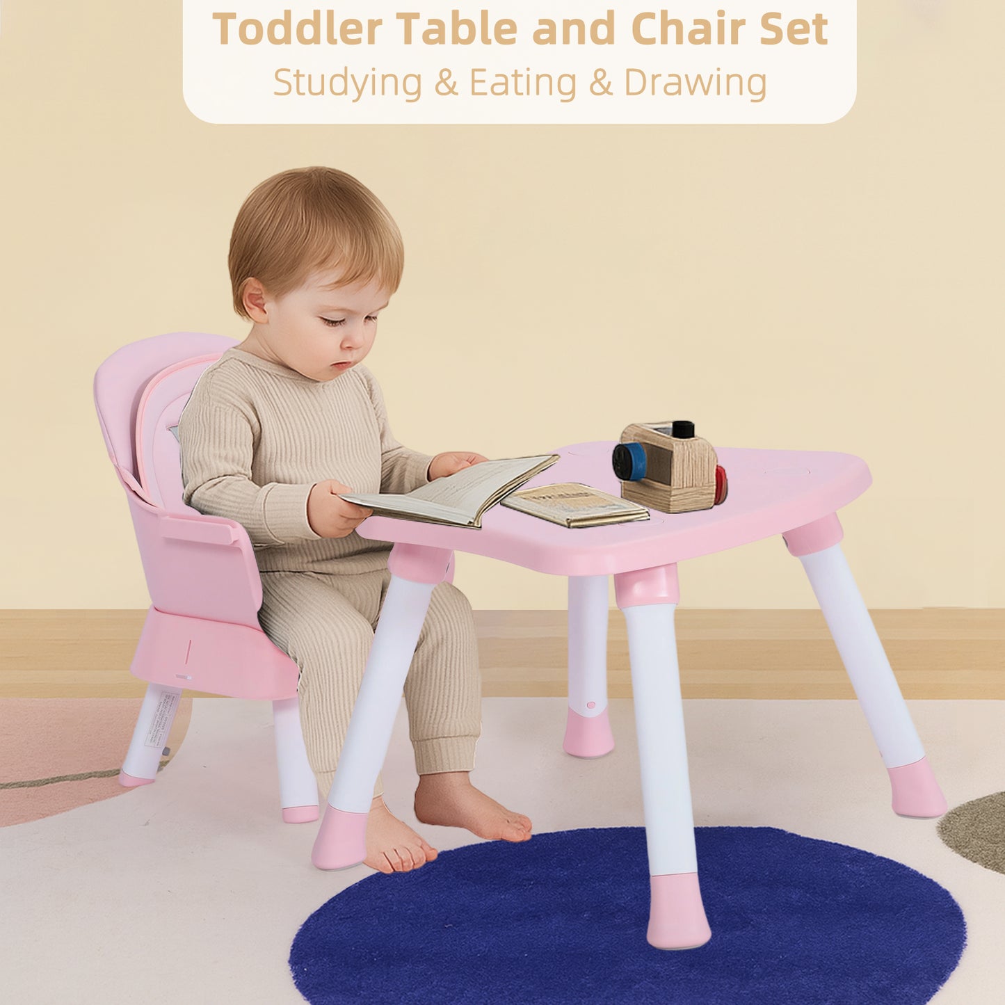 AILEEKISS 8 in 1 Baby High Chair, Toddler Dining Booster Seat for Eating, Pink White