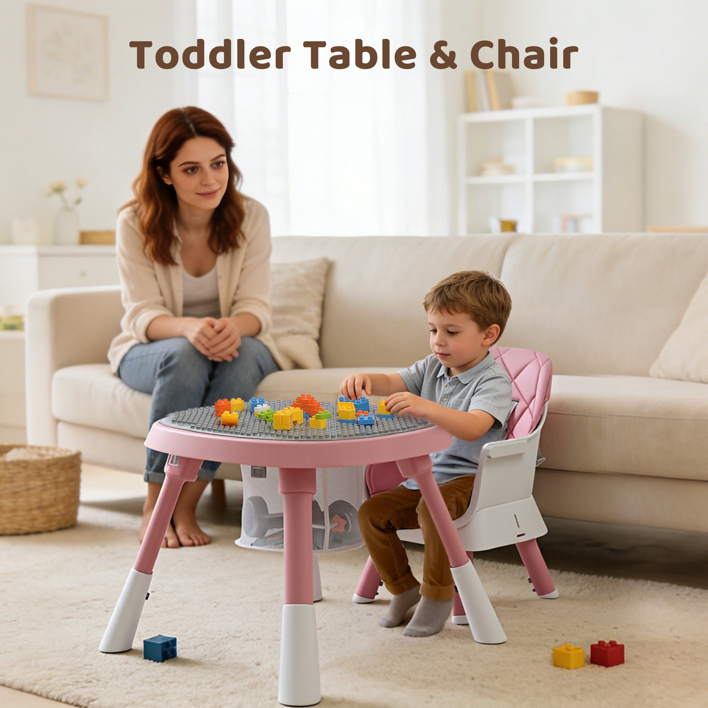 AILEEKISS 15 in 1 Baby High Chair, Toddler Dining Booster Seat w/Activity Center, Pink
