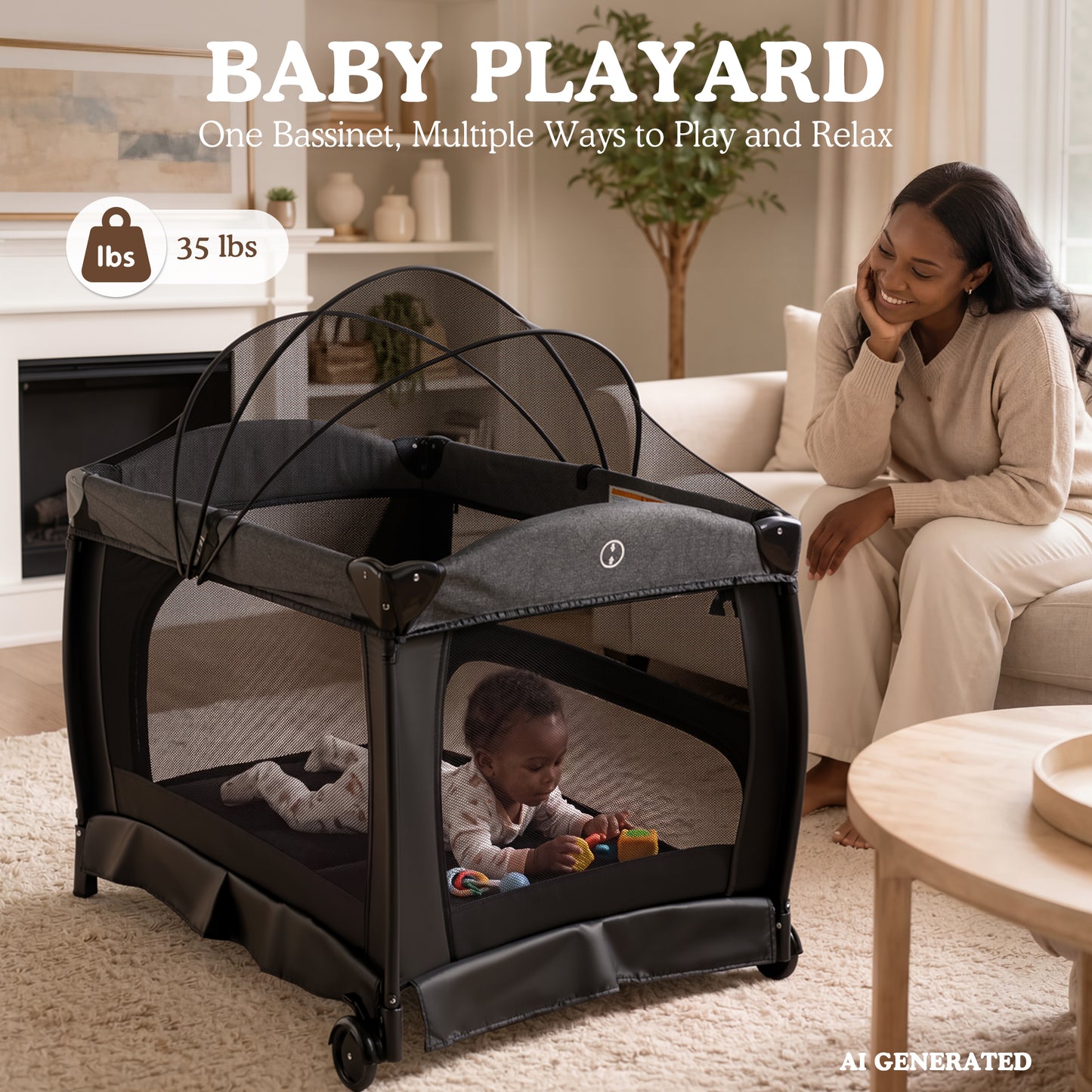AILEEKISS 3-in-1 Baby Playard with Changing Table & Toy Bar, Portable Pack and Play for Newborn, Grey