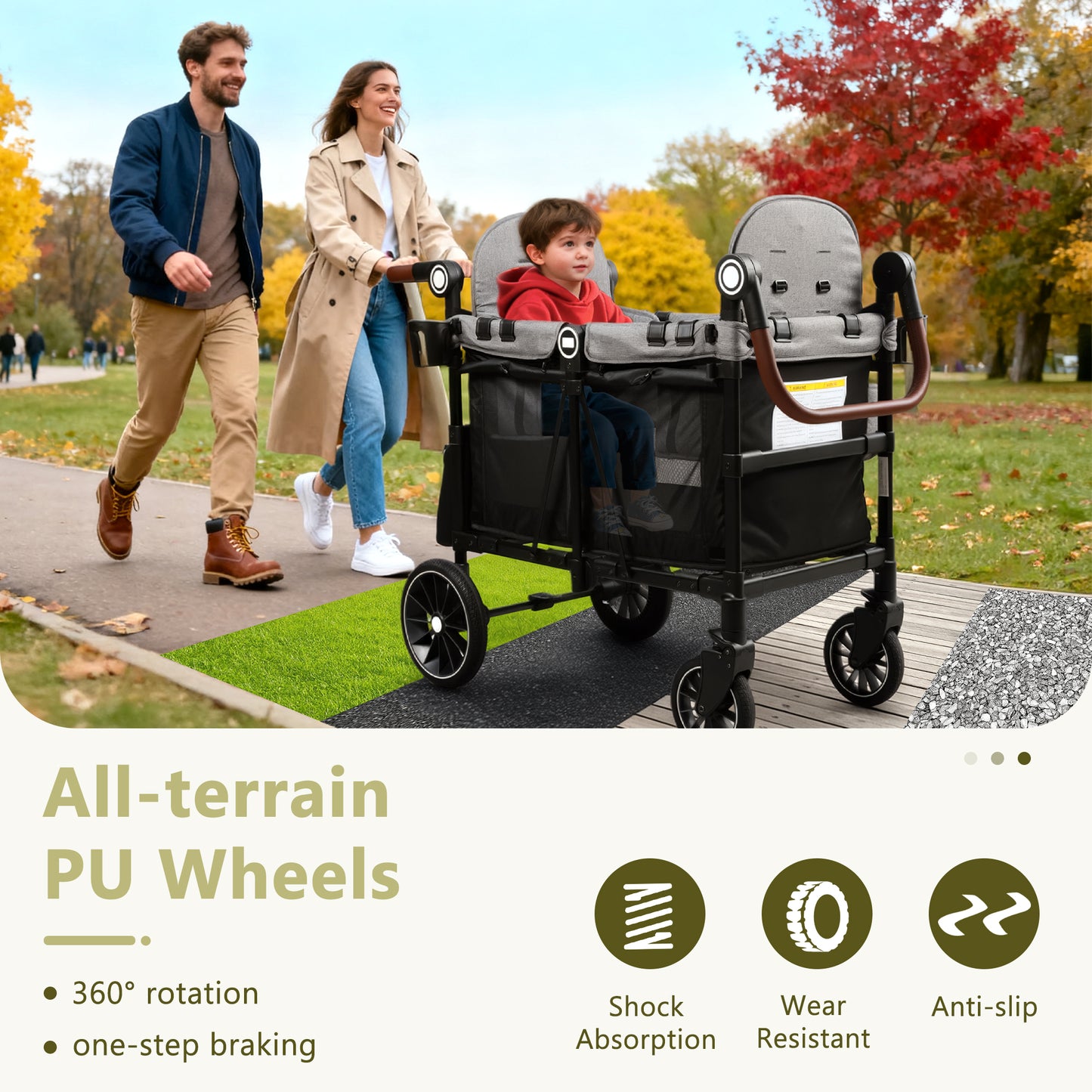 LINLUX 2 Kids Wagon Stroller, Foldable Outdoor 2-Seat Stroller Wagon, Removable Canopy, 55 Pound, Black