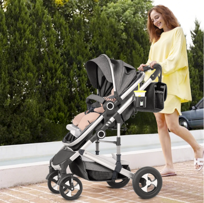LINLUX 3 in 1 Baby Stroller w/ Diaper Bag & Big Wheel, Infant Pushchair, 23 Pounds, Dark Gray