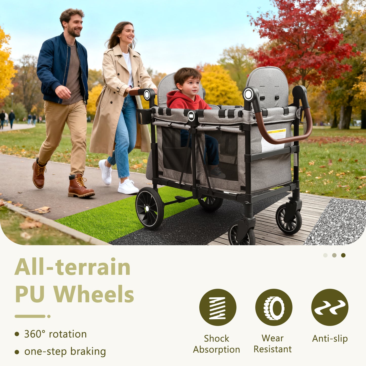 LINLUX 2 Kids Wagon Stroller, Foldable Outdoor 2-Seat Stroller Wagon, Removable Canopy, 55 Pound, Gray