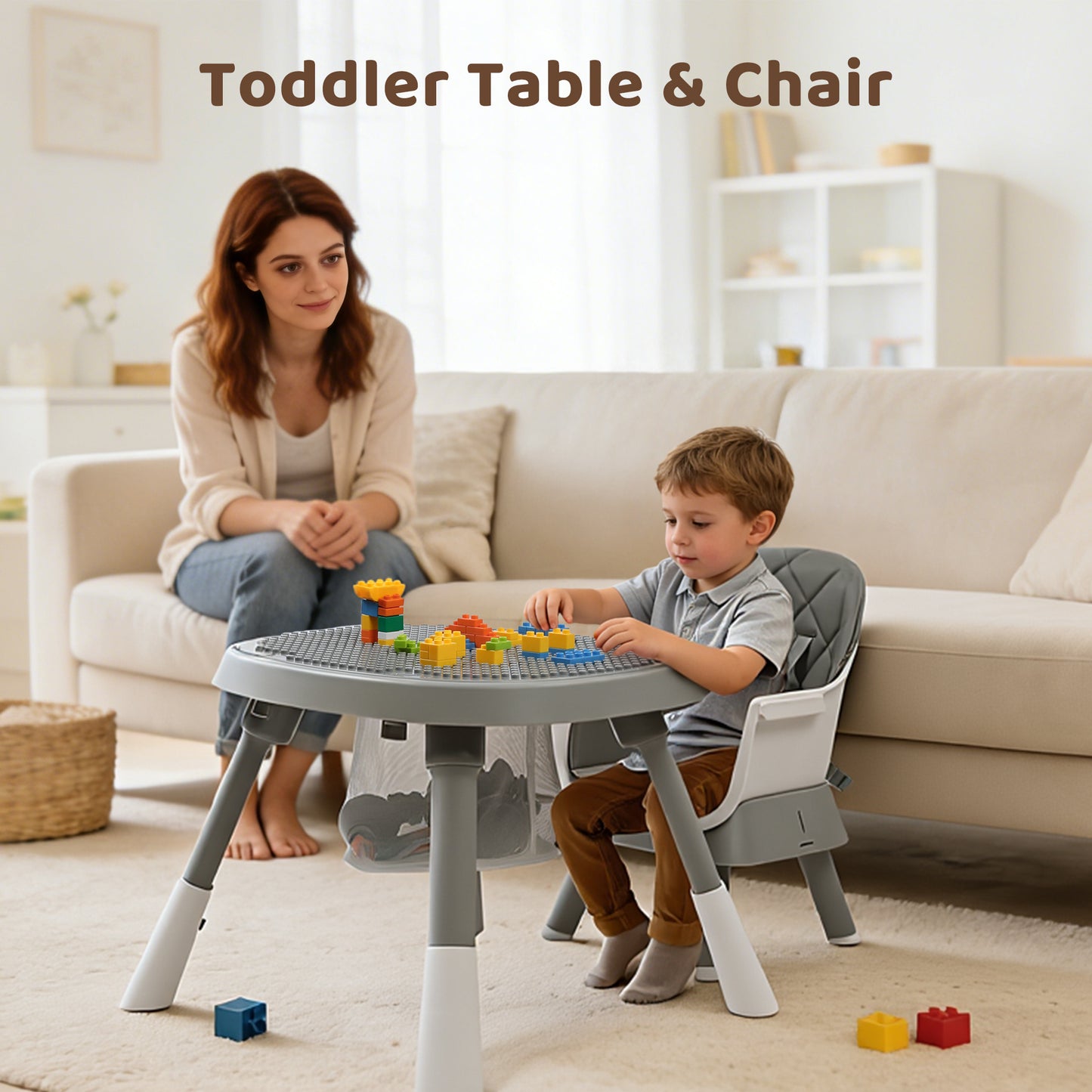 AILEEKISS 15 in 1 Baby High Chair, Toddler Dining Booster Seat w/Activity Center, Grey