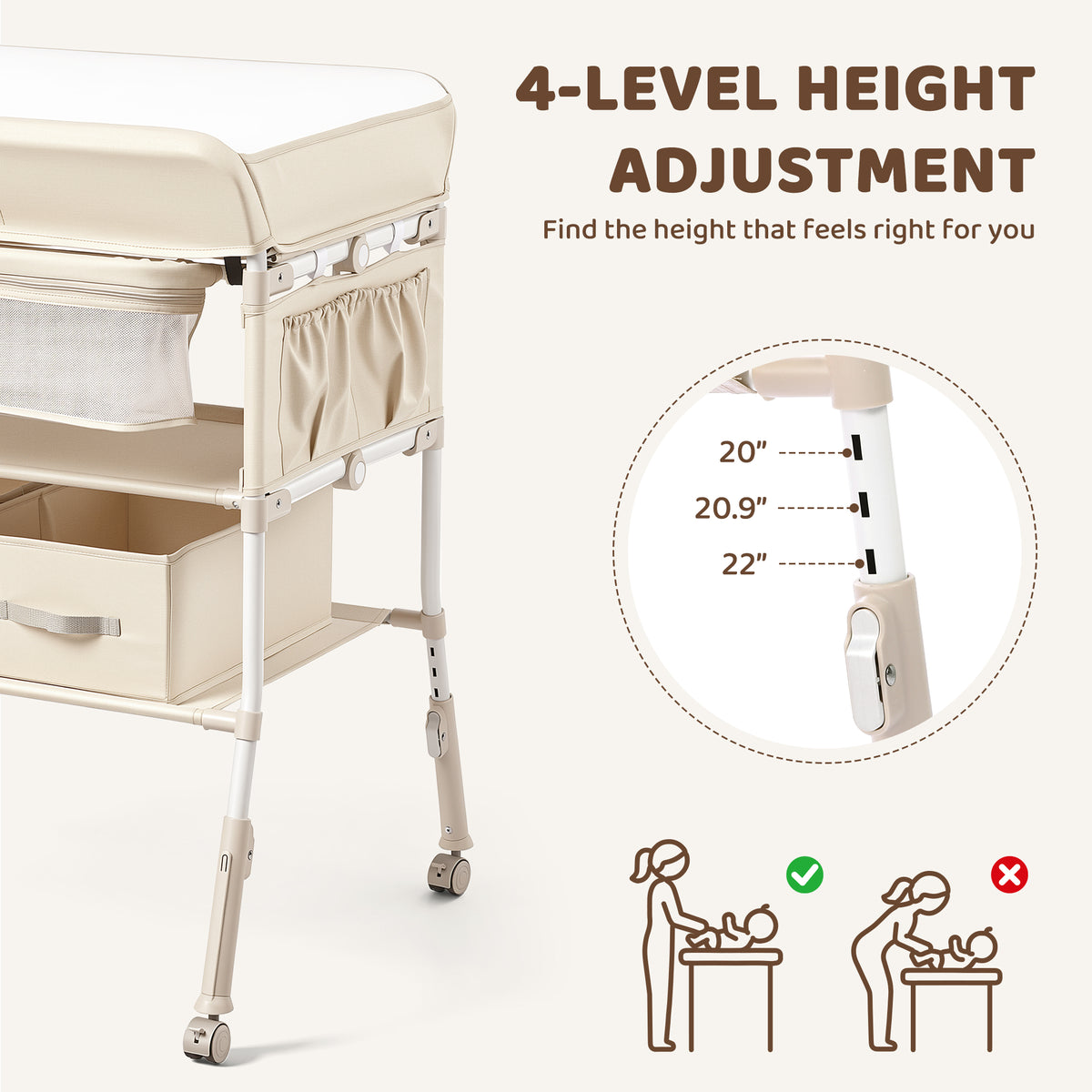 AILEEKISS Baby Diaper Changing Table, Waterproof Folding Changing Station with 2 Drawers, Beige