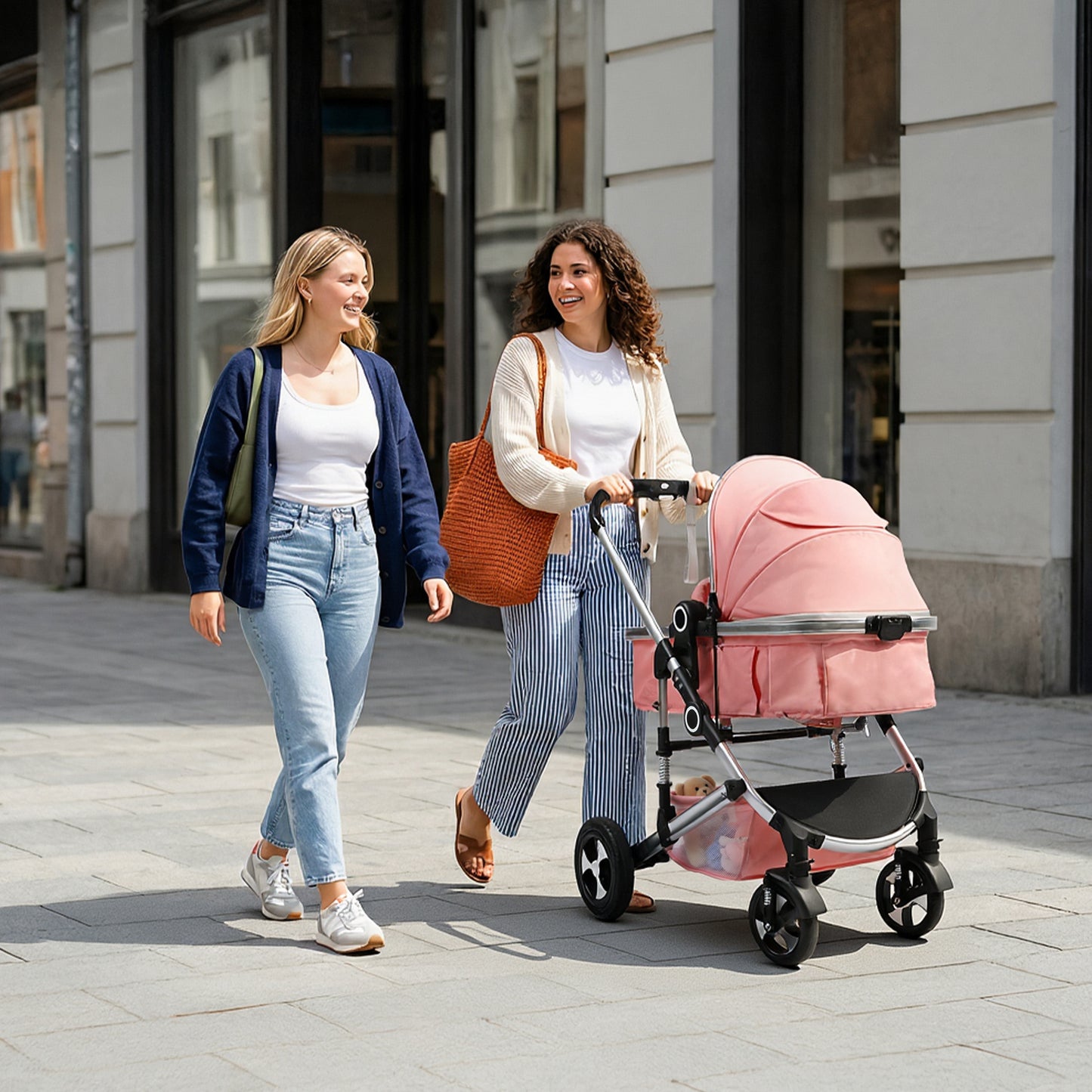 AILEEKISS 3 in 1 Convertible Baby Stroller, Unisex Folding Newborn Stroller with Big Seat, Pink