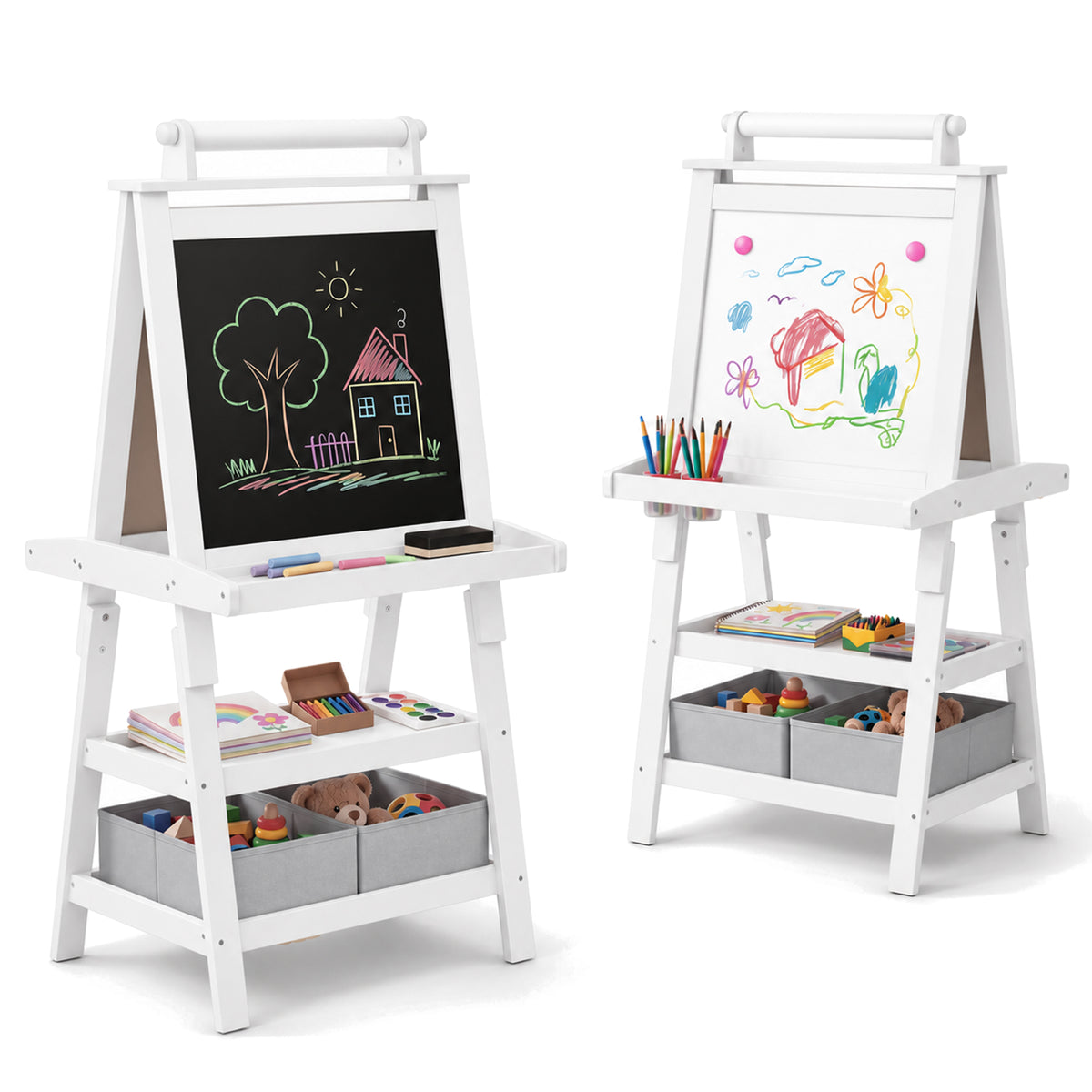 LINLUX 3 in 1 Kids Art Easel Drawing Board Double-Sided Whiteboard Chalkboard, White
