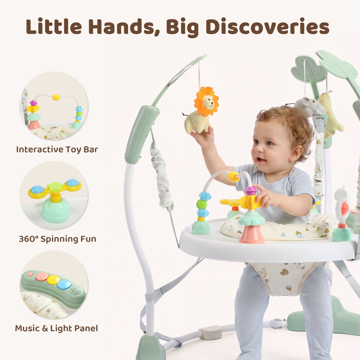 AILEEKISS Baby Jumper Activity Center with 360° Rotating Seat, Toddler Bouncer for 6 Months+, Green