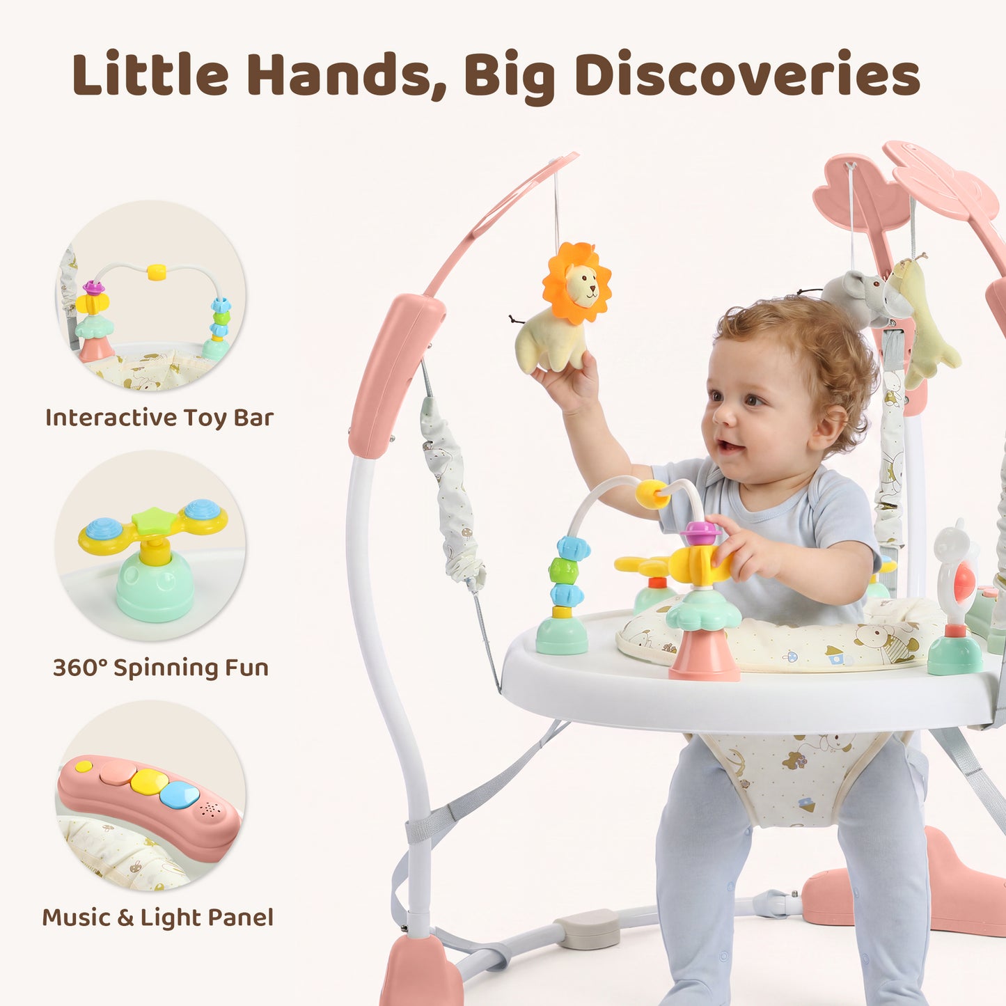AILEEKISS Baby Jumper Activity Center with 360° Rotating Seat, Toddler Bouncer for 6 Months+, Pink
