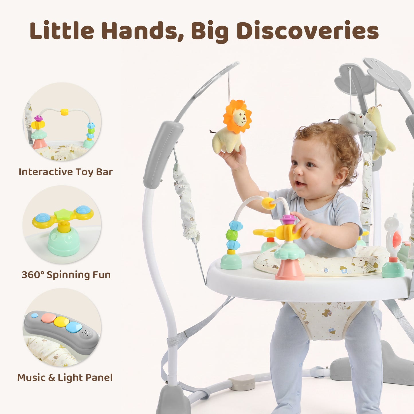 AILEEKISS Baby Jumper Activity Center with 360° Rotating Seat, Toddler Bouncer for 6 Months+, Grey