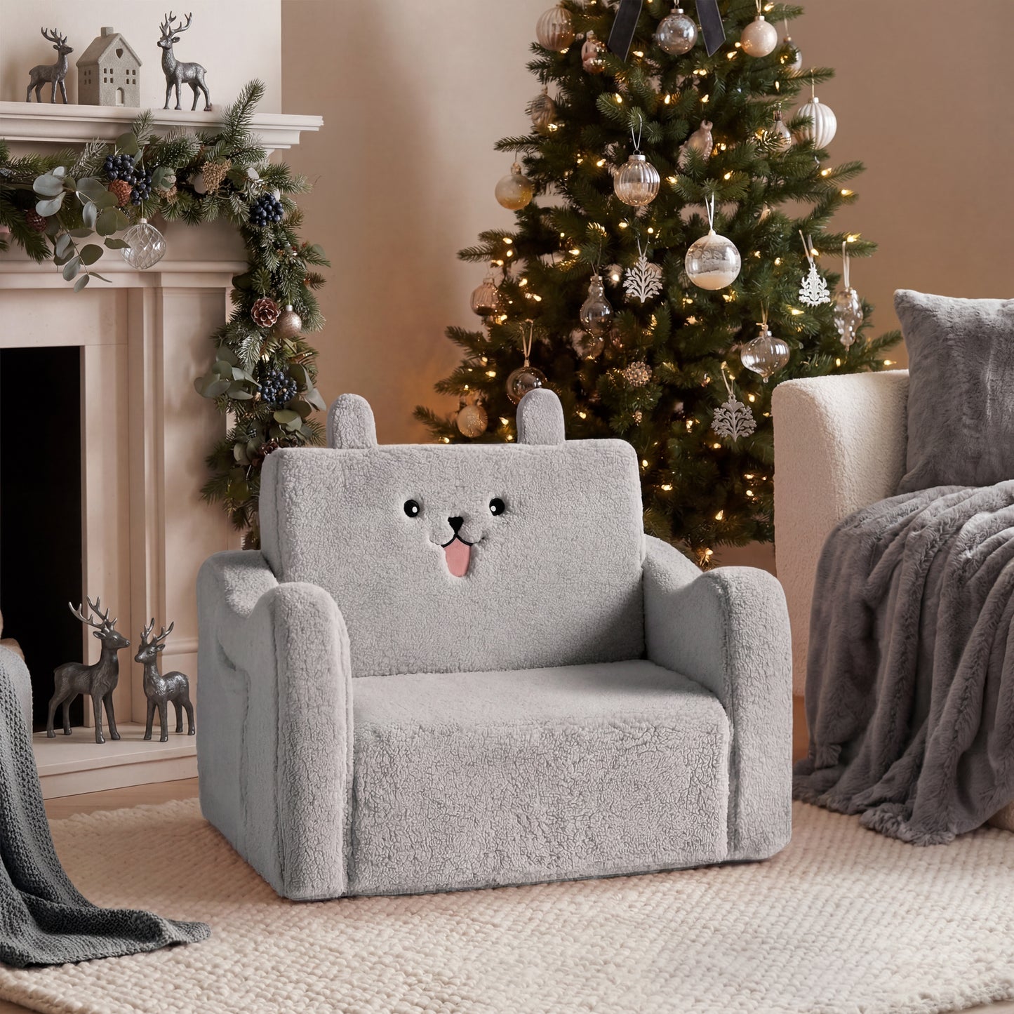 AILEEKISS Toddler Sofa, Foldable Kids Sofa Couch, Convertible Baby Lounger Chair for Playroom, Grey