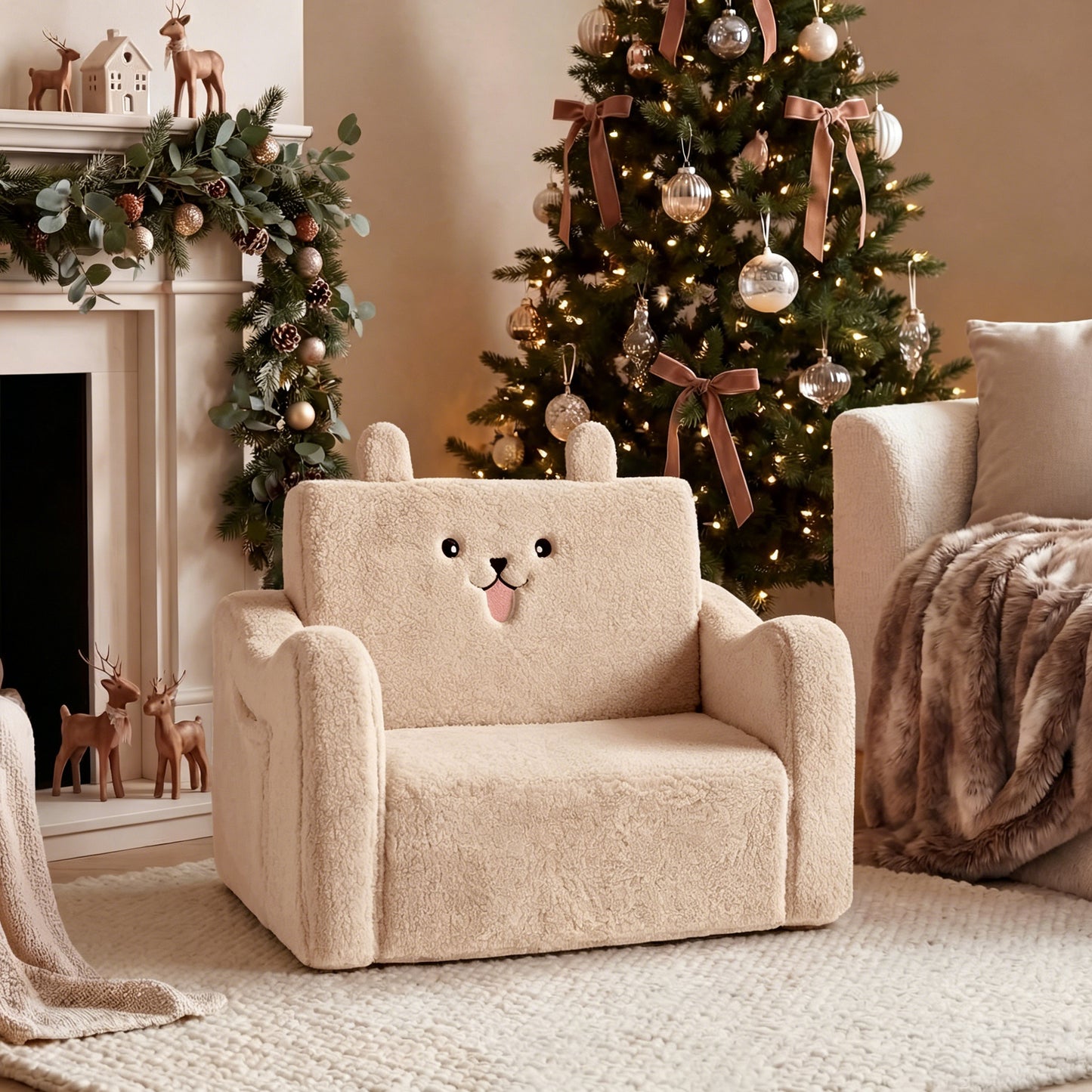 AILEEKISS Toddler Sofa, Foldable Kids Sofa Couch, Convertible Baby Lounger Chair for Playroom, Beige