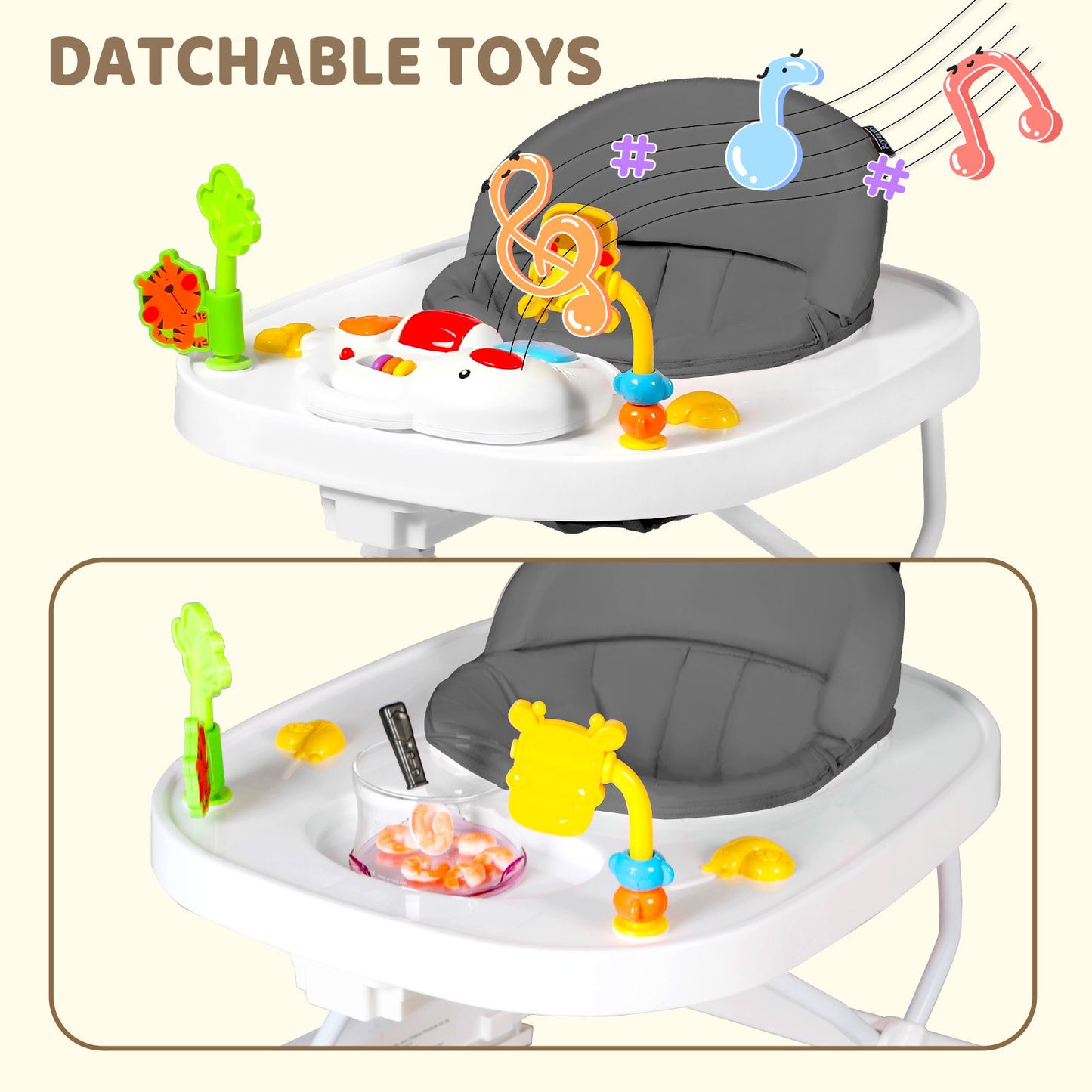 AILEEKISS 3 in 1 Baby Walker with Wheels, Foldable Infant Walker Girl Toddler Activity Center, Grey