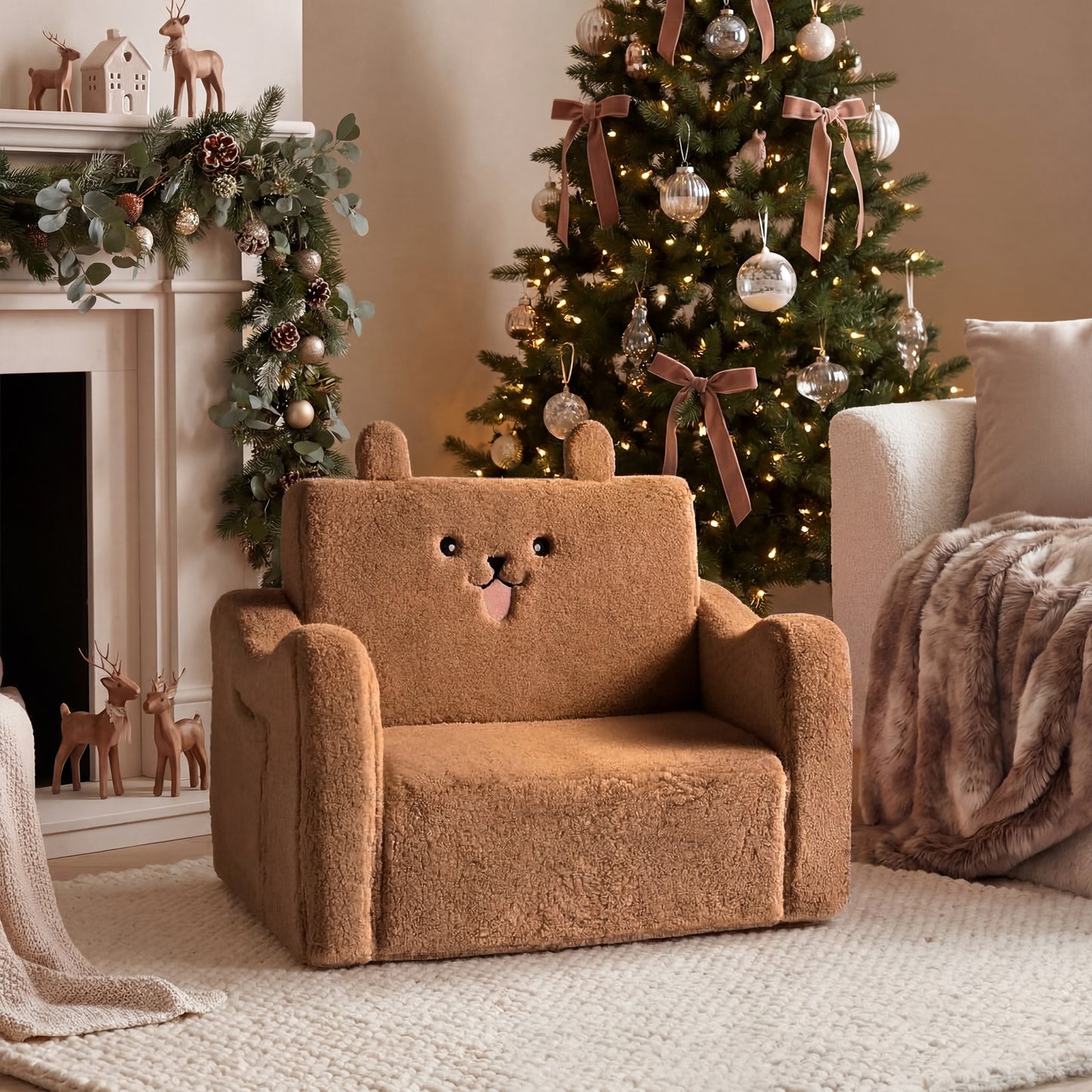 AILEEKISS Toddler Sofa, Foldable Kids Sofa Couch, Convertible Baby Lounger Chair for Playroom, Brown