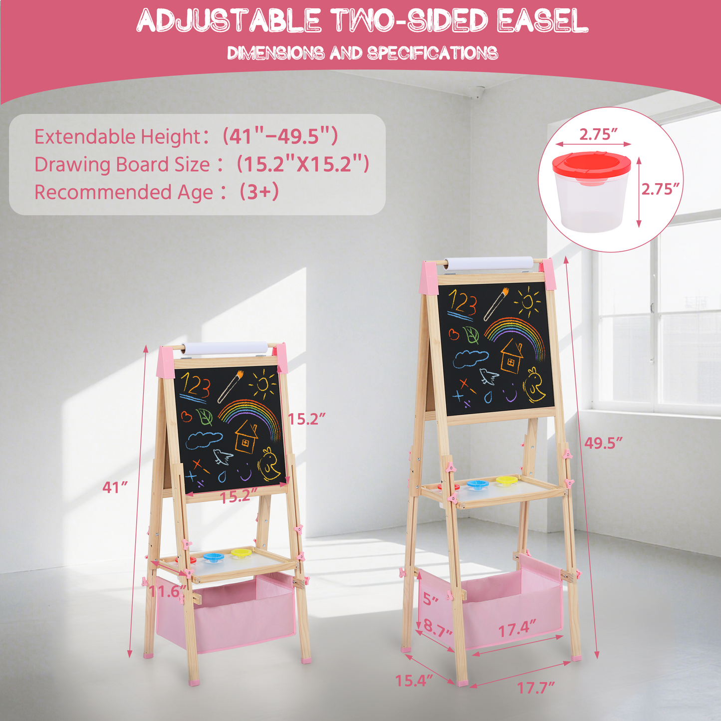 AILEEKISS Kids Art Easel Double-Sided Art Easel with Whiteboard and Chalkboard for Painting Pink