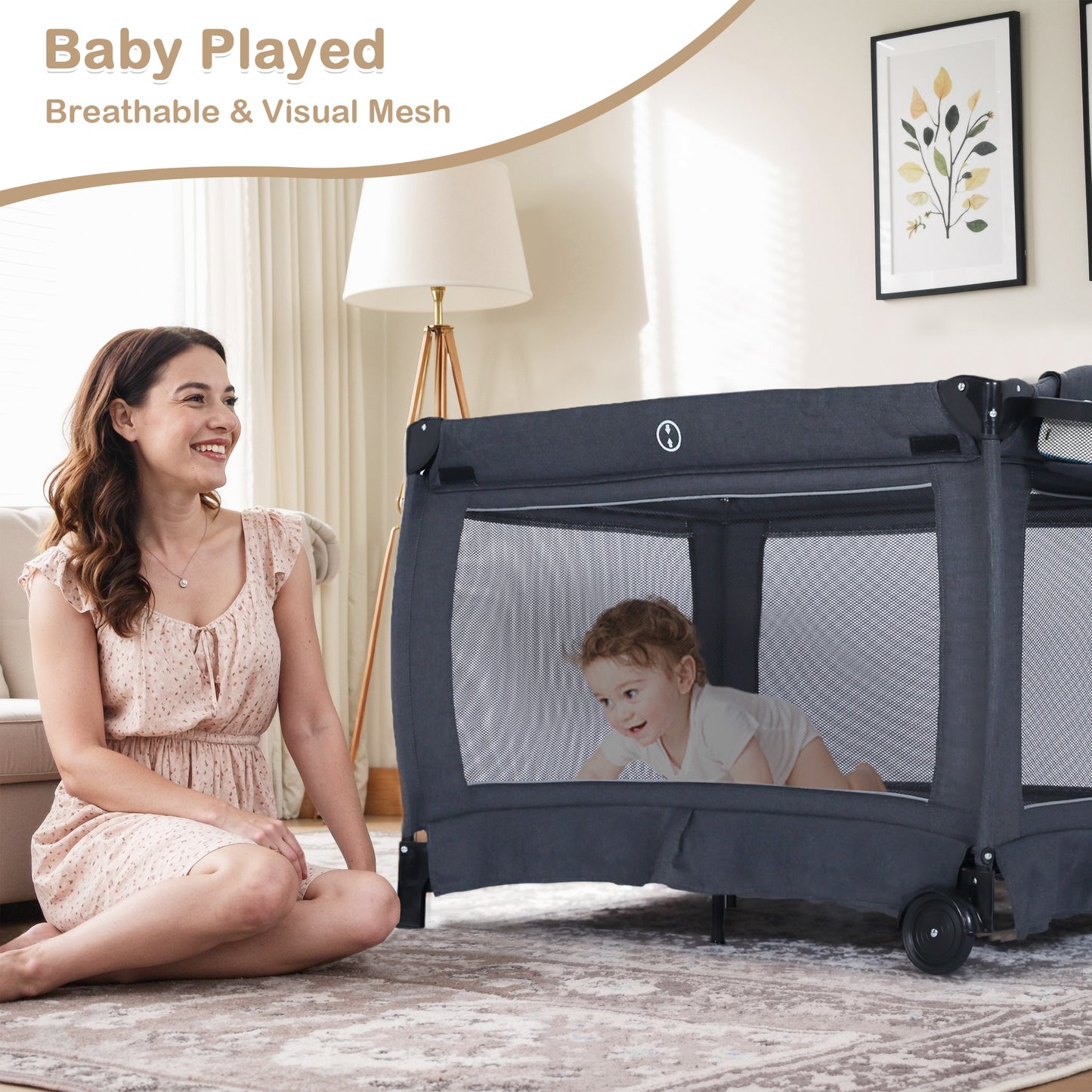 AILEEKISS 3-in-1 Nursery Center, Foldable Baby Playard with Changing Table for Newborn, Dark Grey